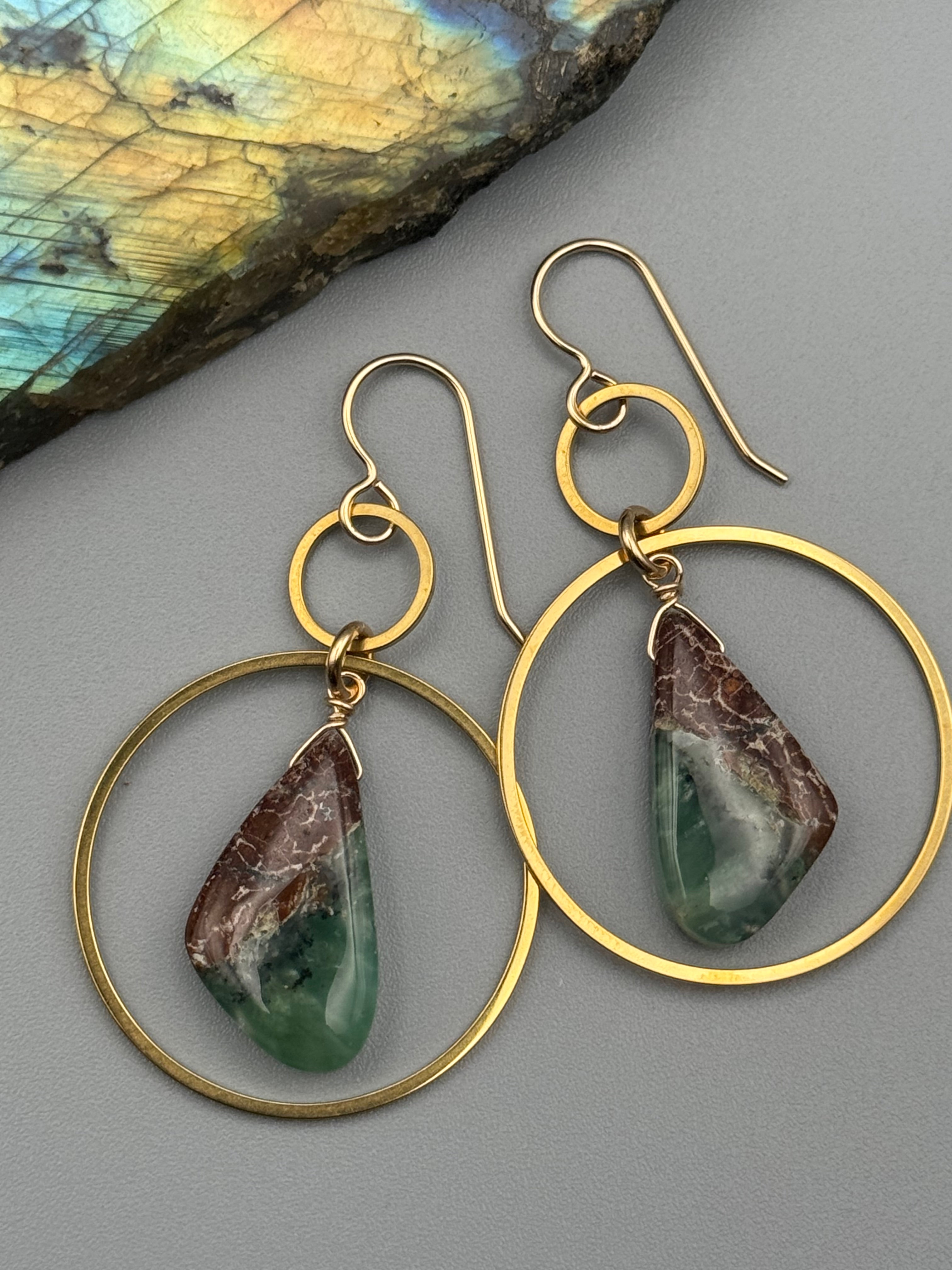 •EQUA-LUNA• chrysoprase wing + gold earrings