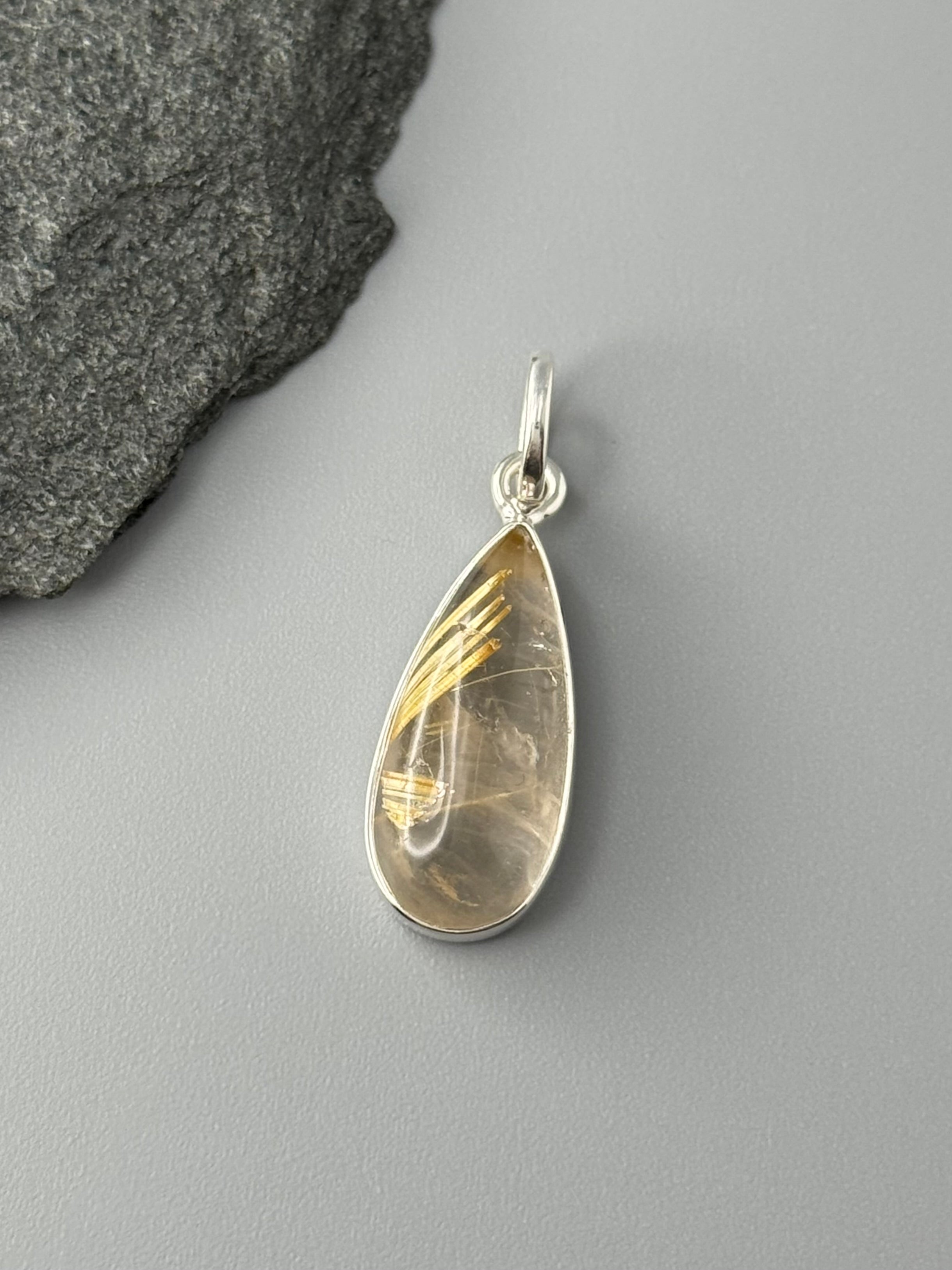 •RUTILATED QUARTZ - SMALL SLENDER TEARDROP• sterling silver pendant
