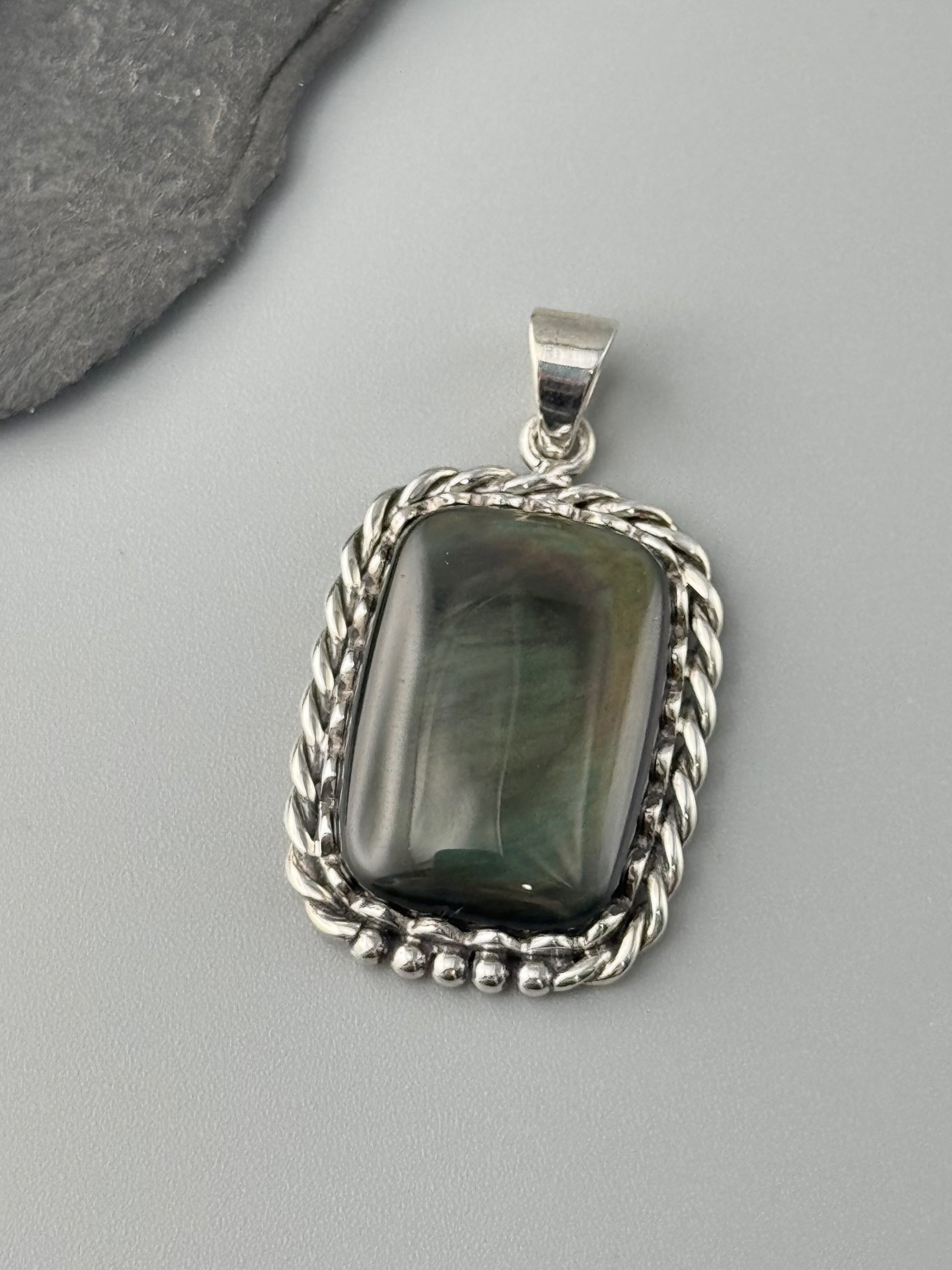 •RAINBOW OBSIDIAN - SOFT SQUARE• sterling silver pendant