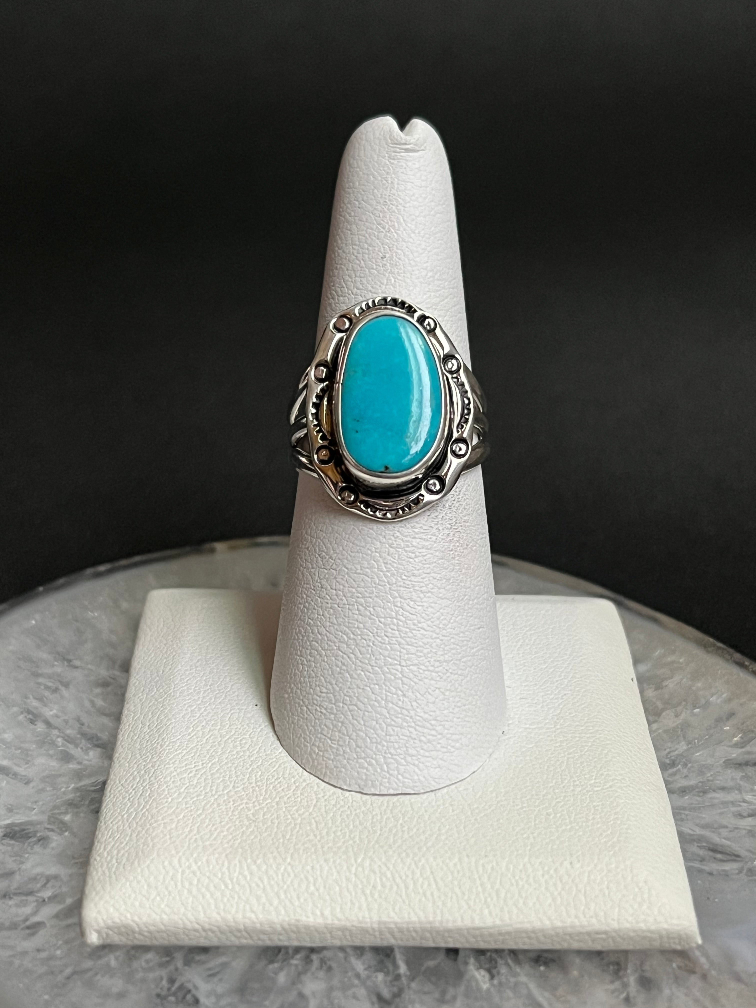 •KINGMAN TURQUOISE• Navajo silver ring - size 7.5