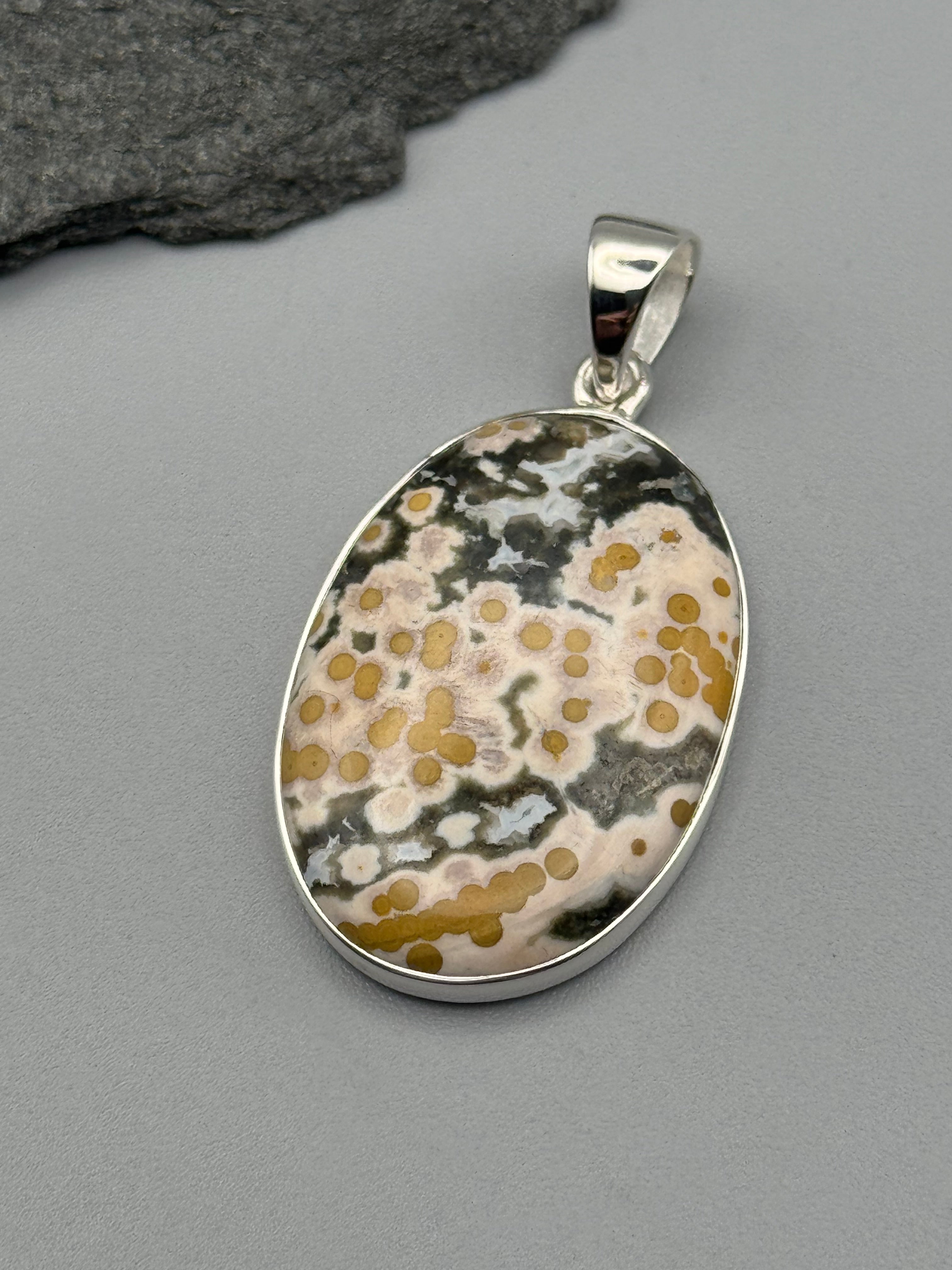 •OCEAN JASPER - OVAL• sterling silver pendant