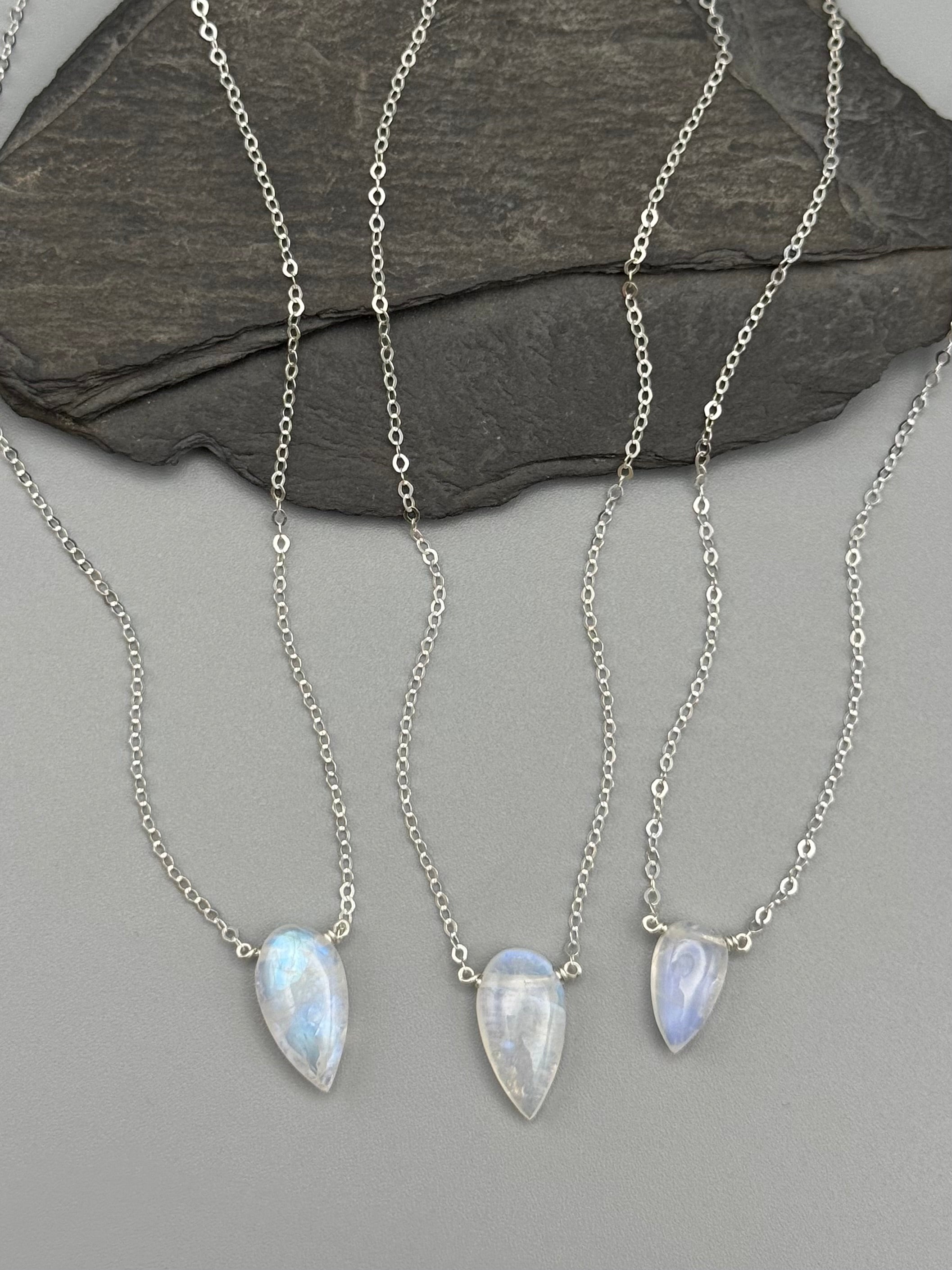 •STRAY• rainbow moonstone spear tear + silver necklace (various lengths)