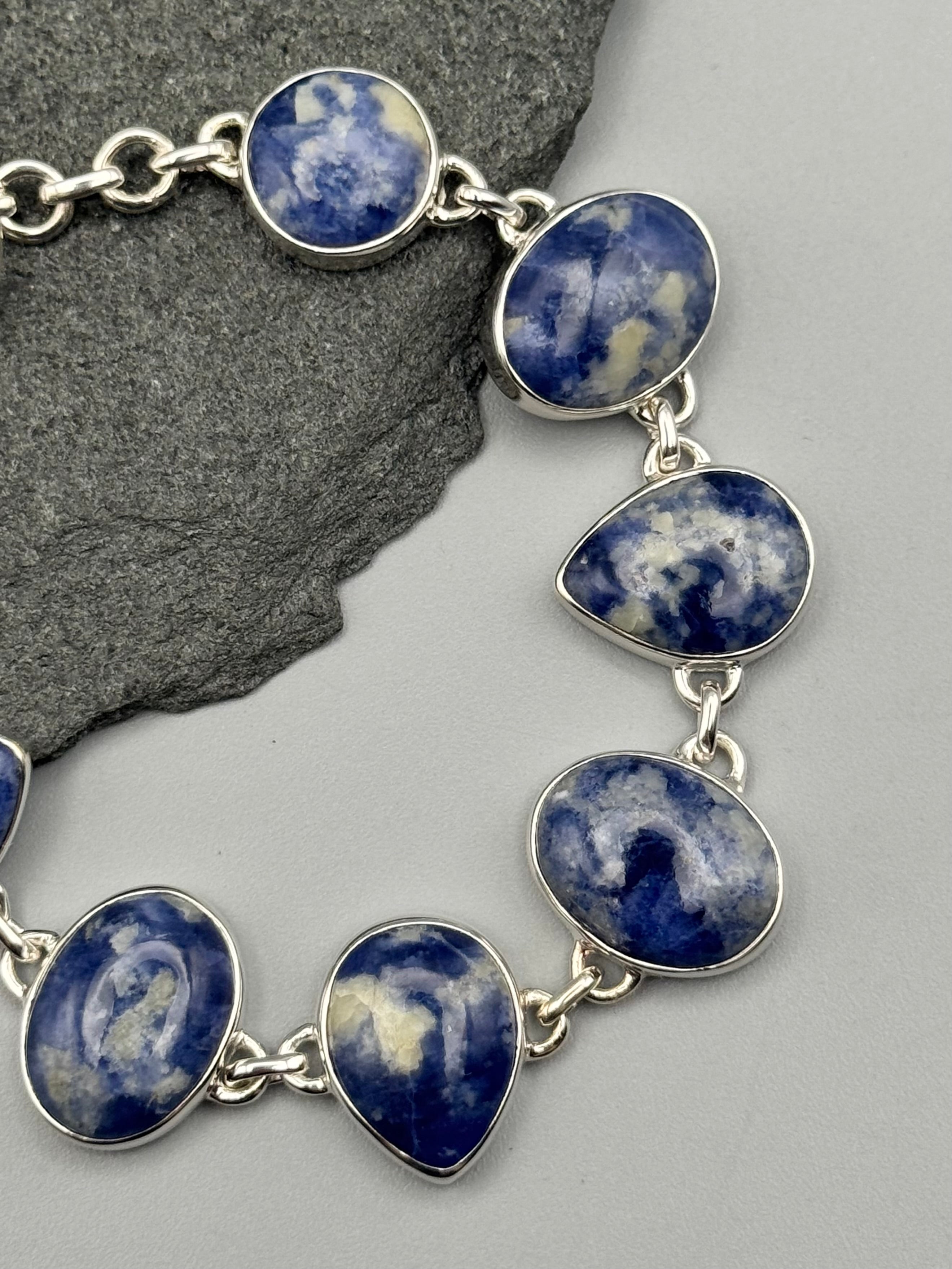 •SODALITE- GEO MIX• linked silver bracelet (7.25" - 8.5")