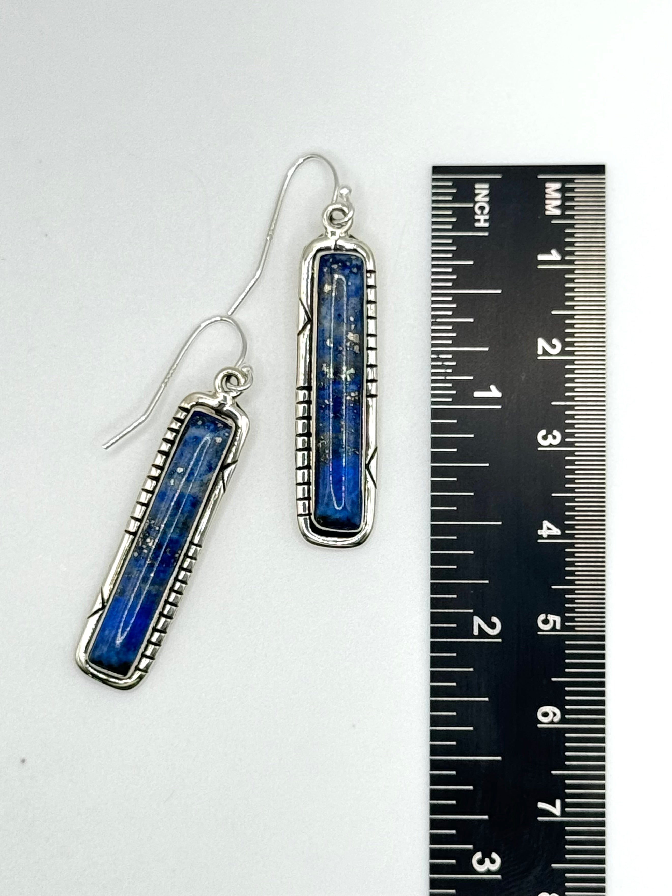 •LAPIS STICK• Navajo silver dangle earrings