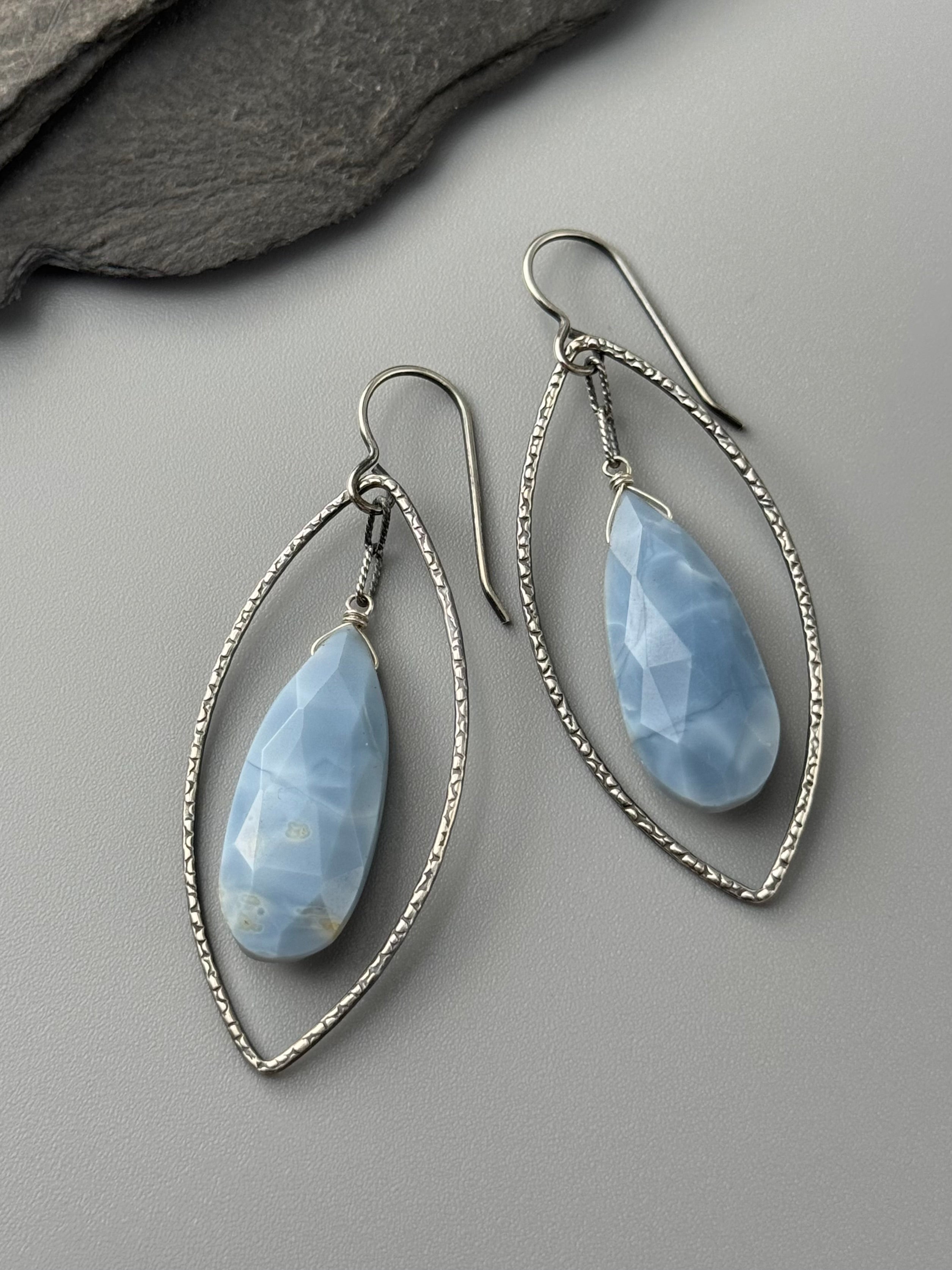 •NAVETTE• blue opal + silver earrings