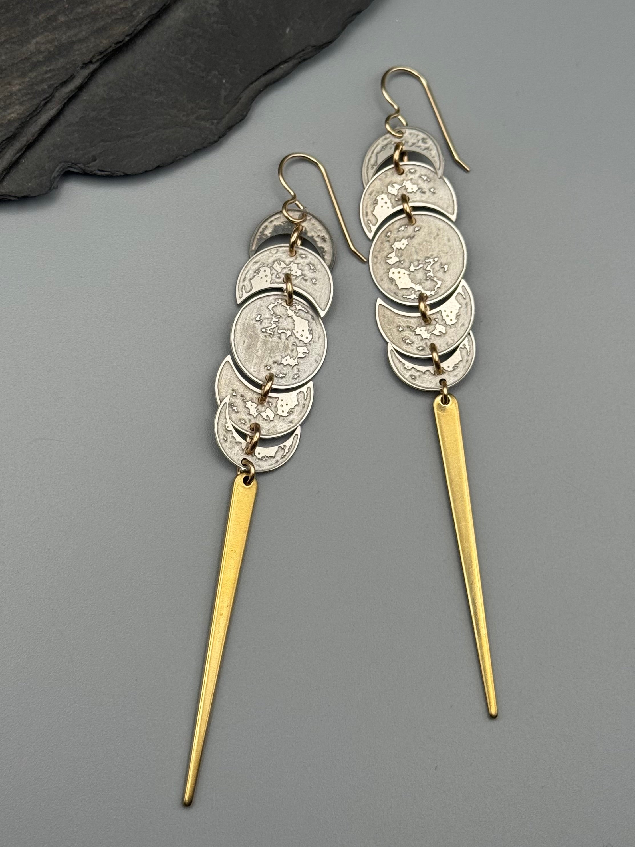 •MOON STACK• mixed metal dangle earrings