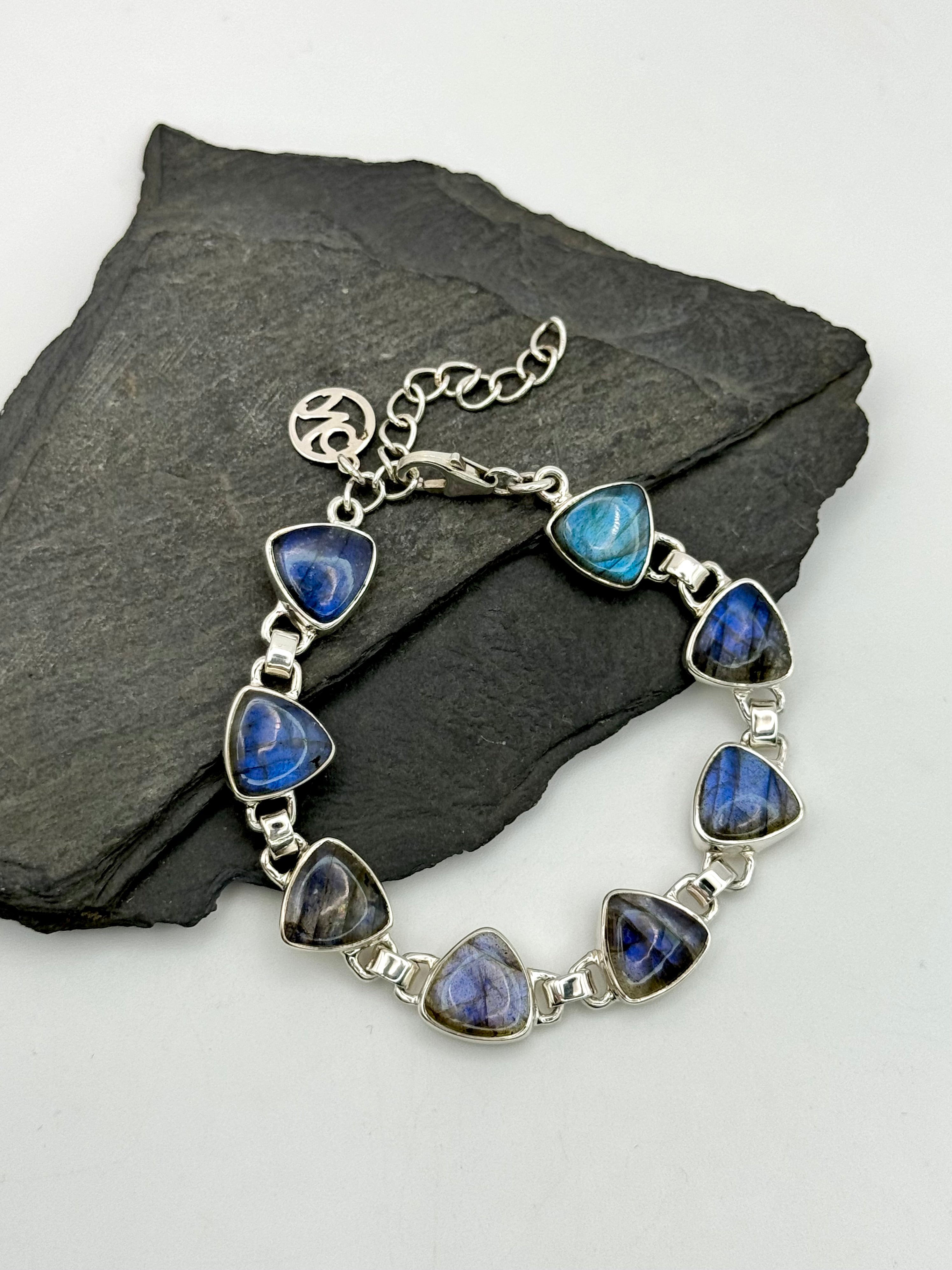 •LABRADORITE SOFT TRIANGLES• multi-stone + silver bracelet (6.5"-7.5")