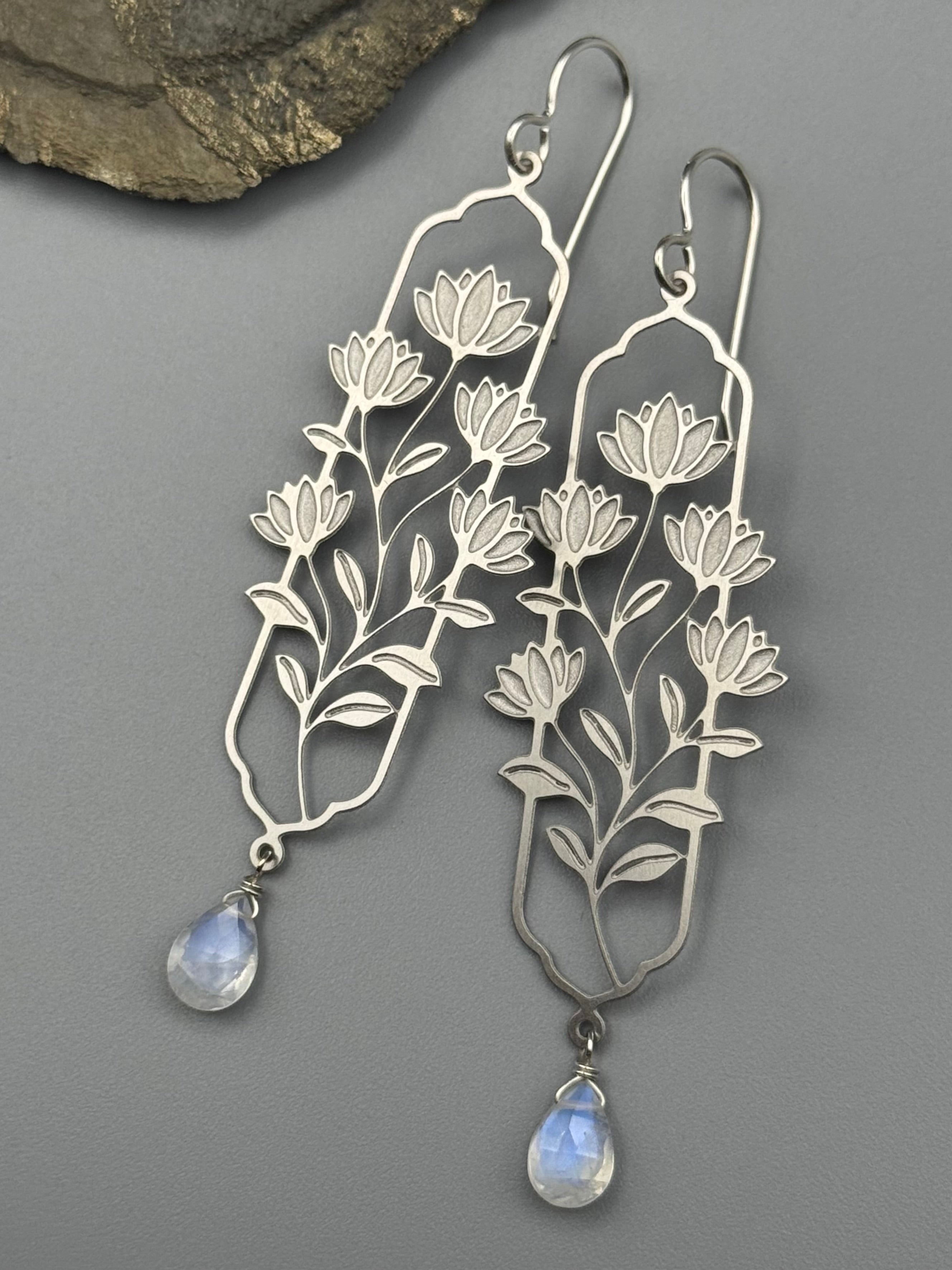 •LOTUS WINDOW• rainbow moonstone + silver earrings
