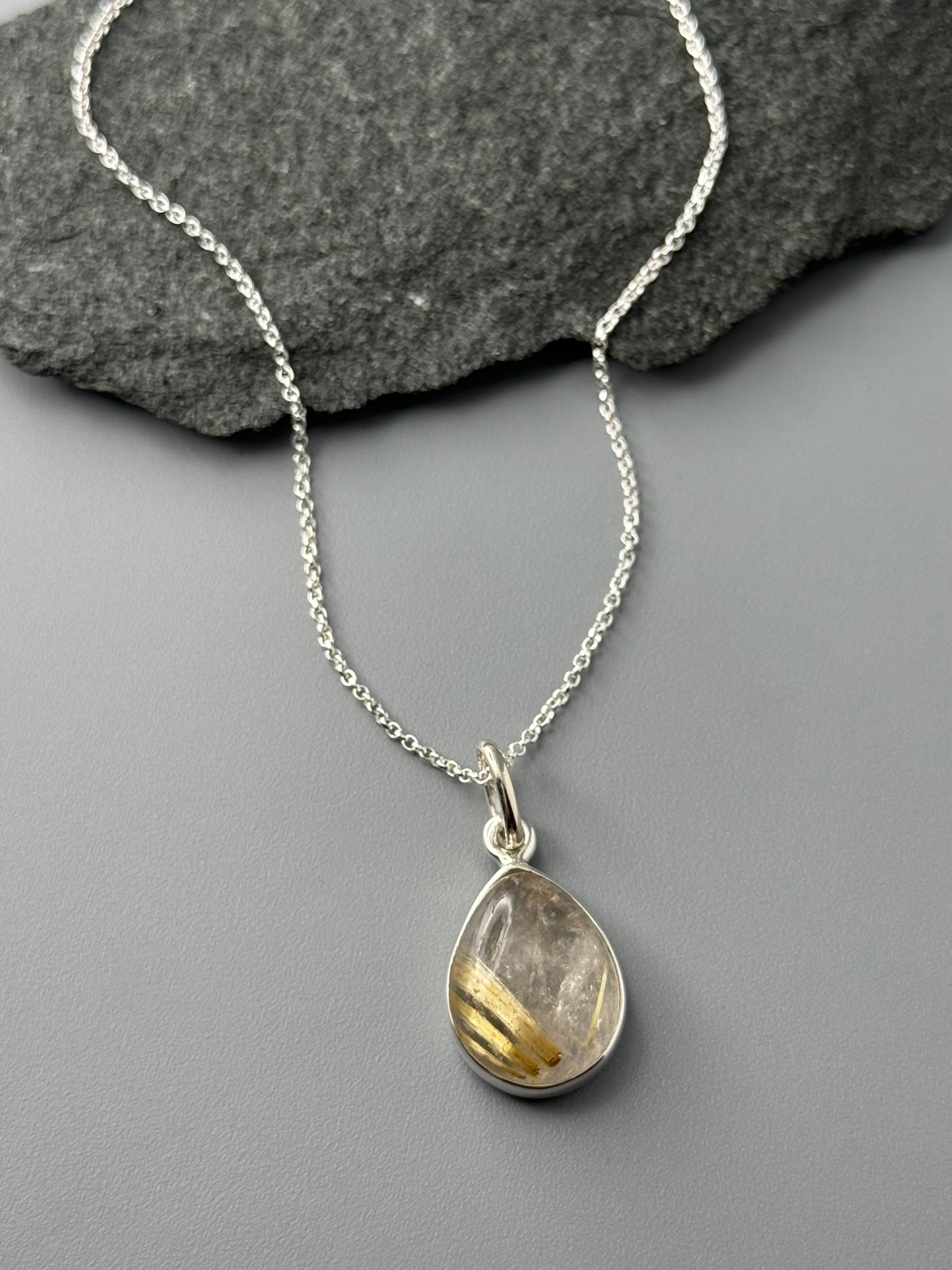 •RUTILATED QUARTZ - SMALL TEARDROP• sterling silver necklace (18" long)