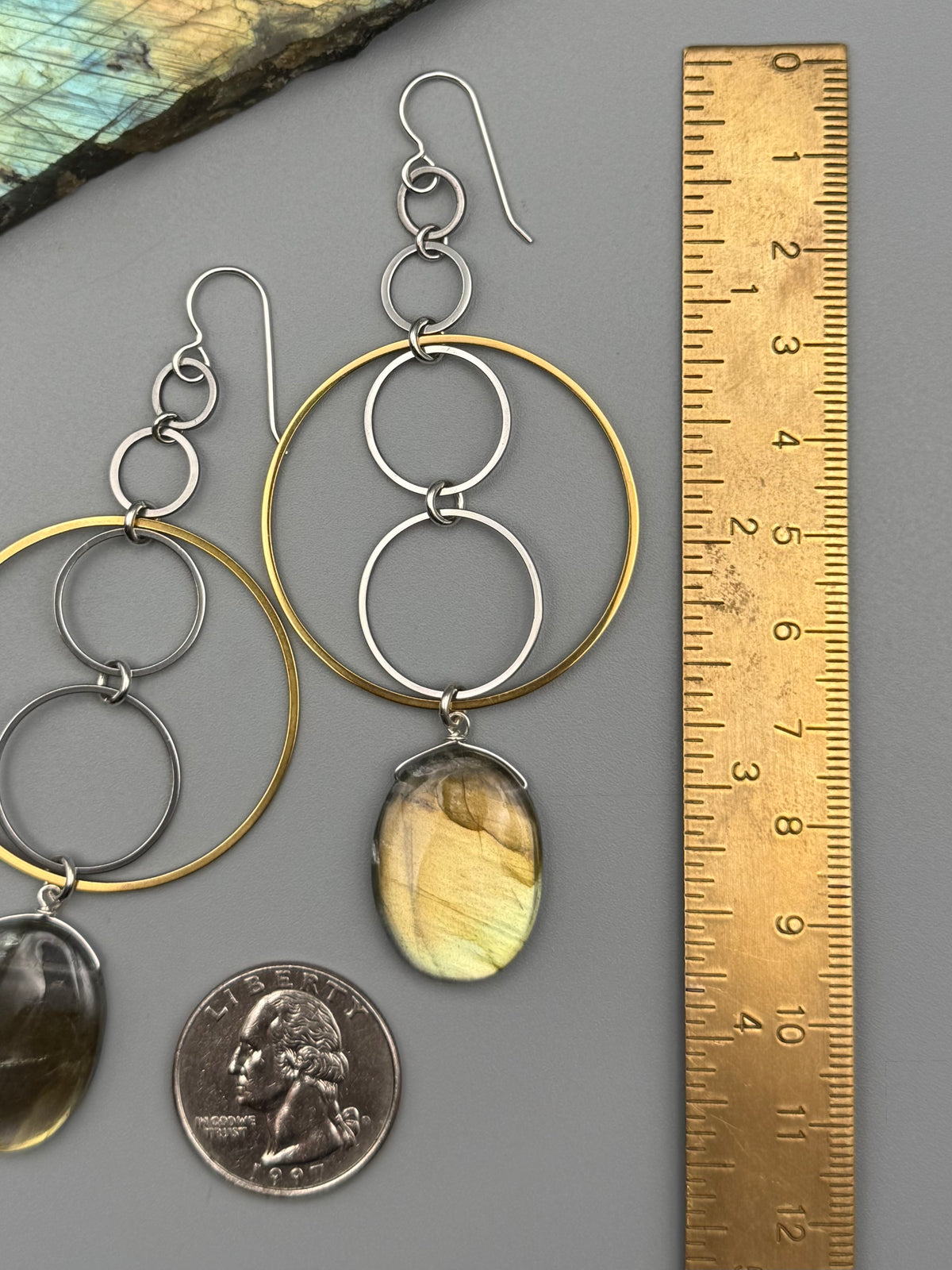 •ATARAXIA• golden labradorite + mixed metal earrings