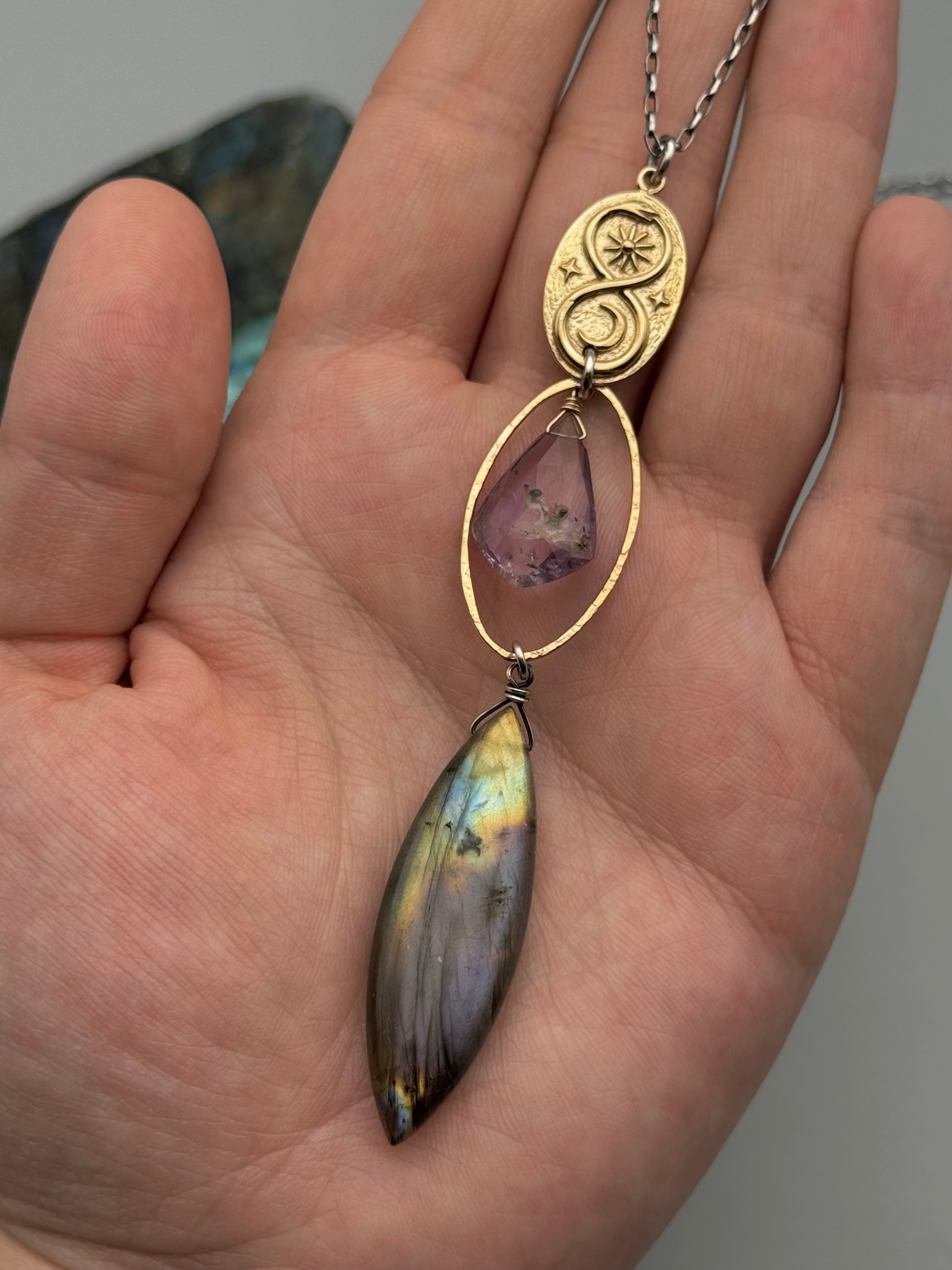 •NĀGA• amethyst + labradorite mixed metal necklace (26"-28" long)