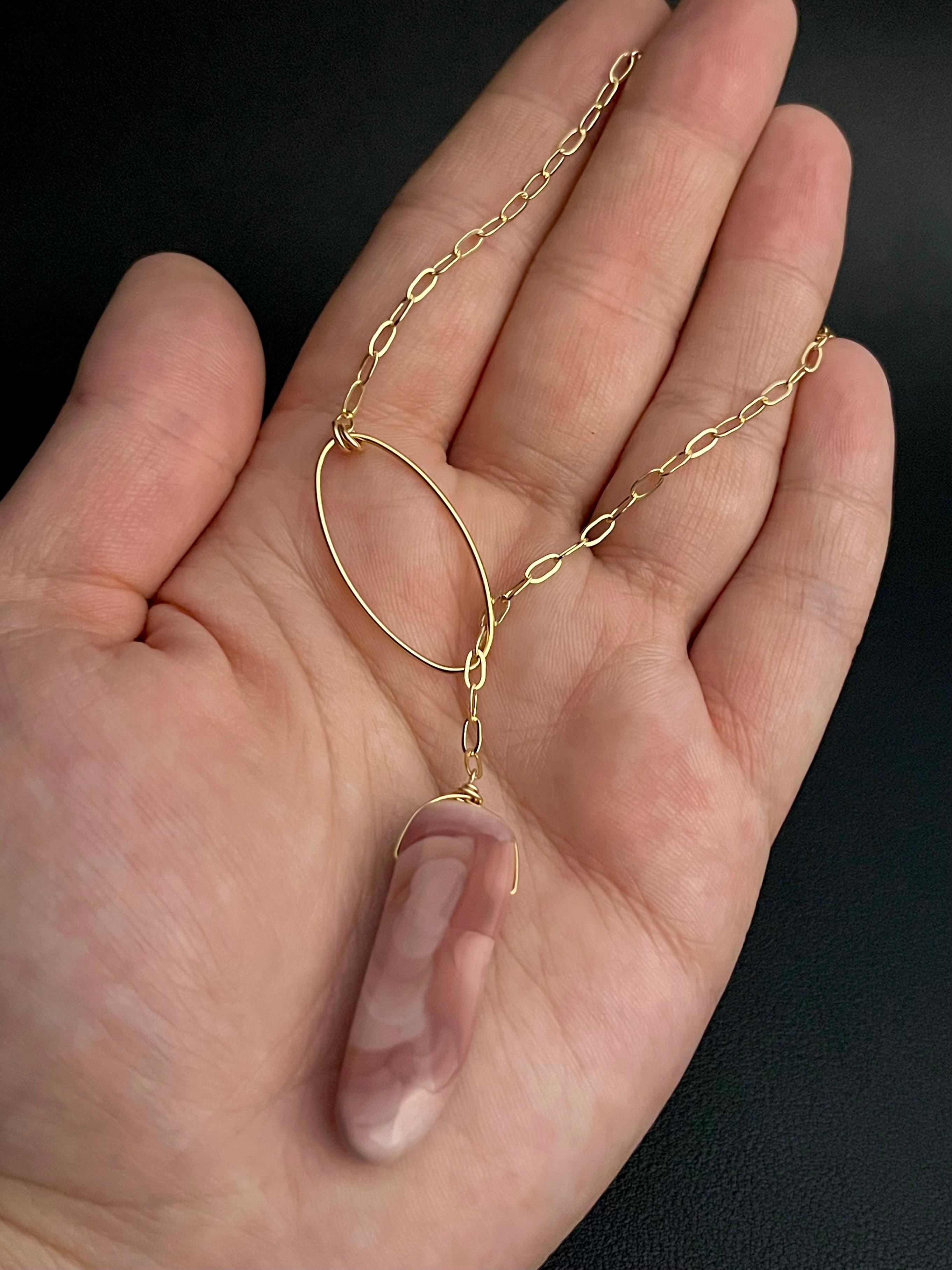 •LINKED LARIAT• pink imperial jasper + gold necklace (19")