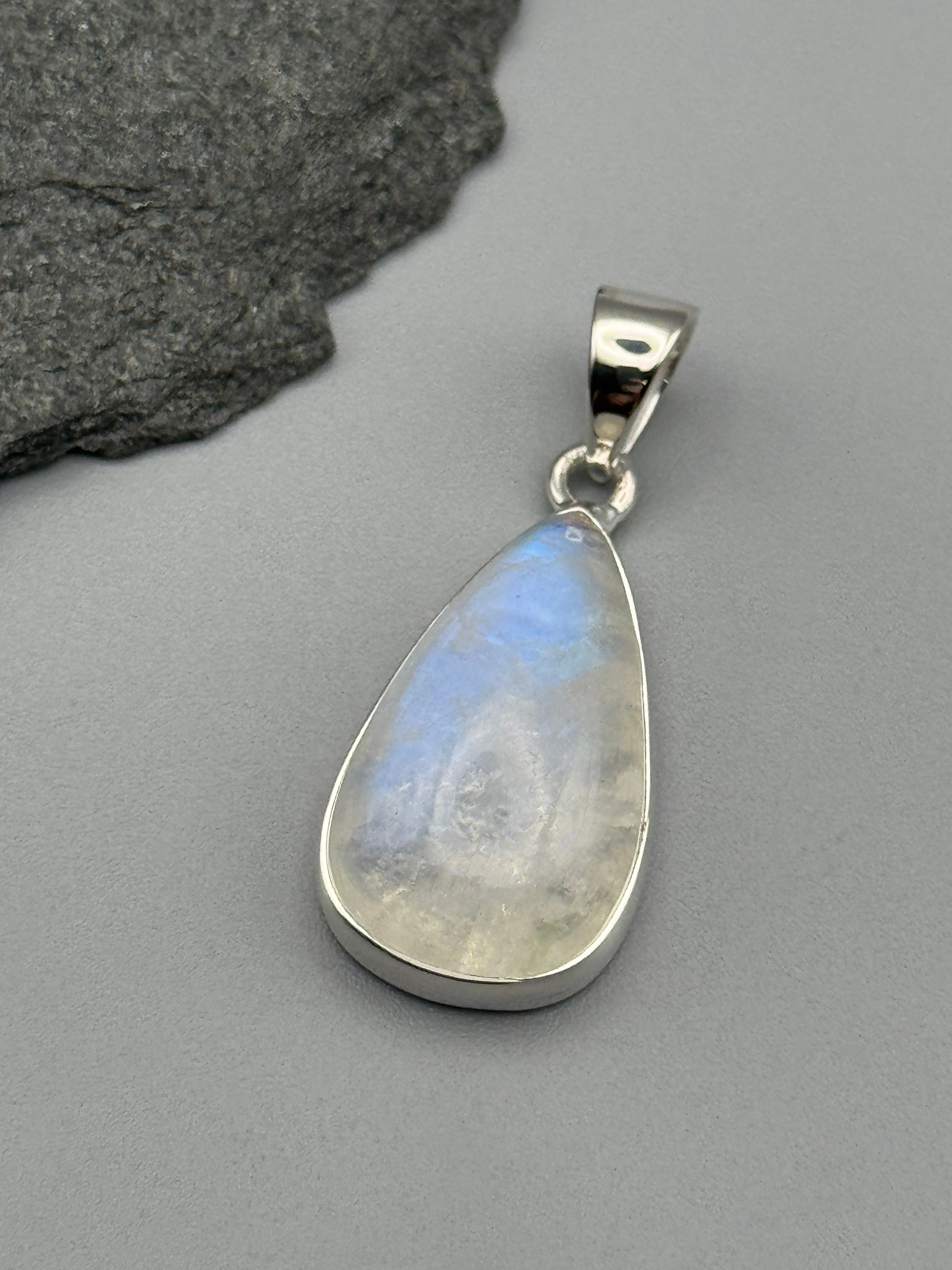 •RAINBOW MOONSTONE - TEAR 2• sterling silver pendant