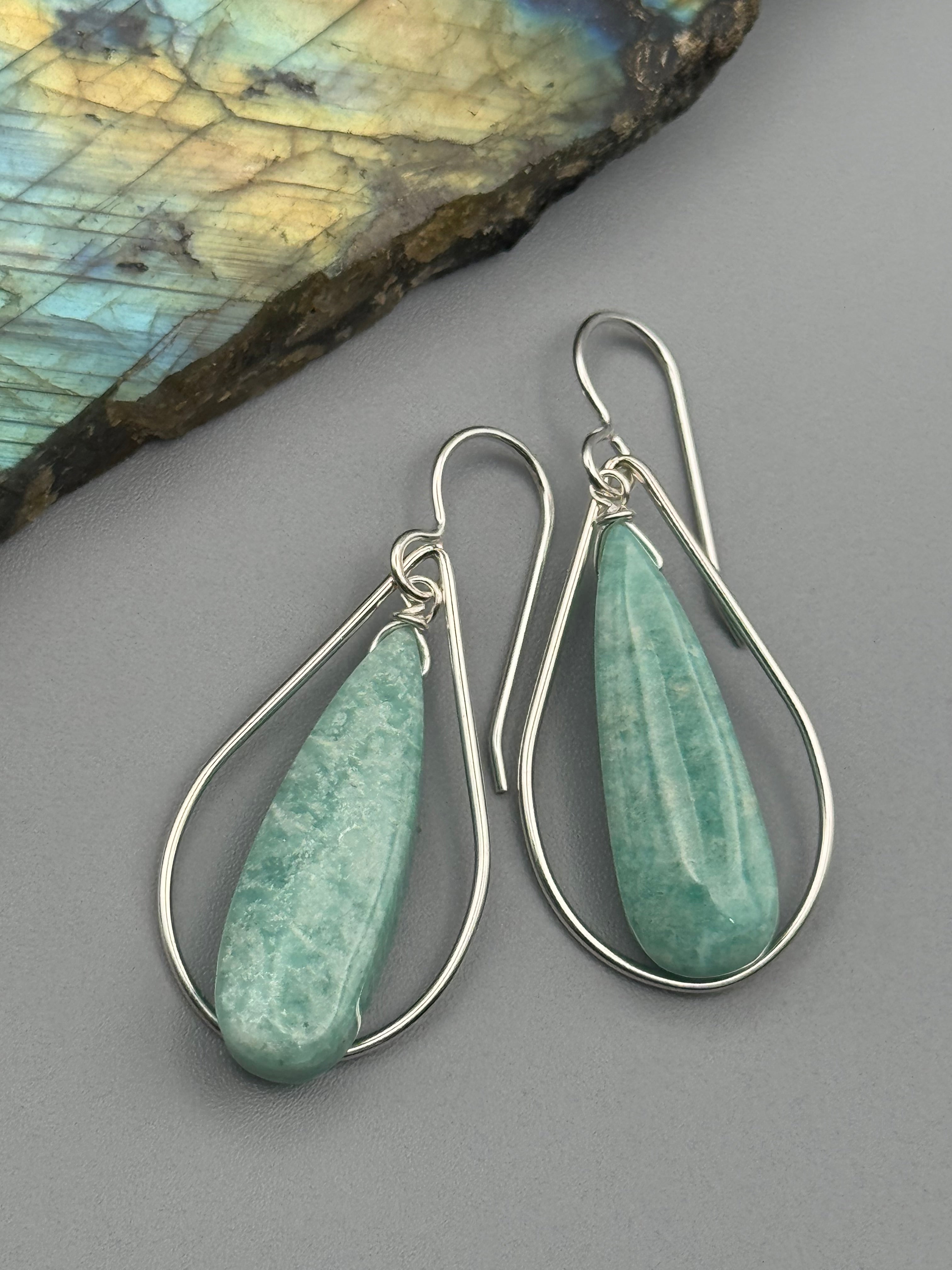 •DRIP DROP• amazonite + silver earrings