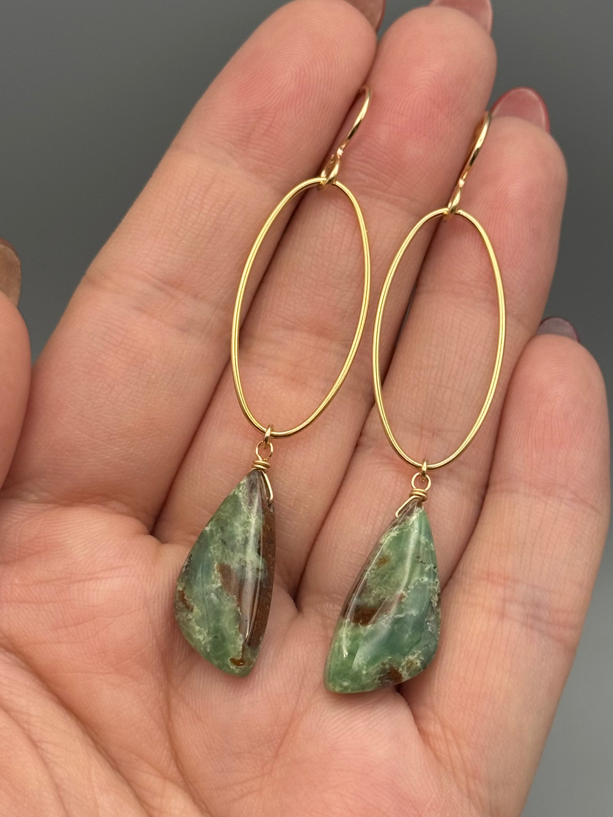 •IO• chrysoprase wing + gold earrings