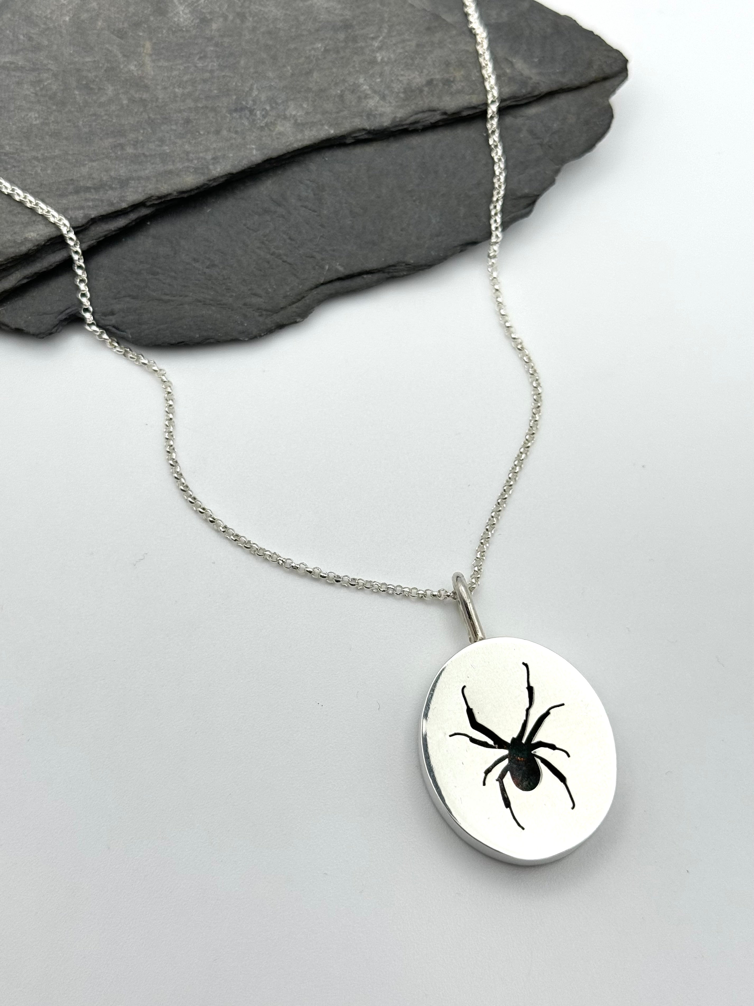 •WIDOW• spider shadowbox silver necklace (18" long)