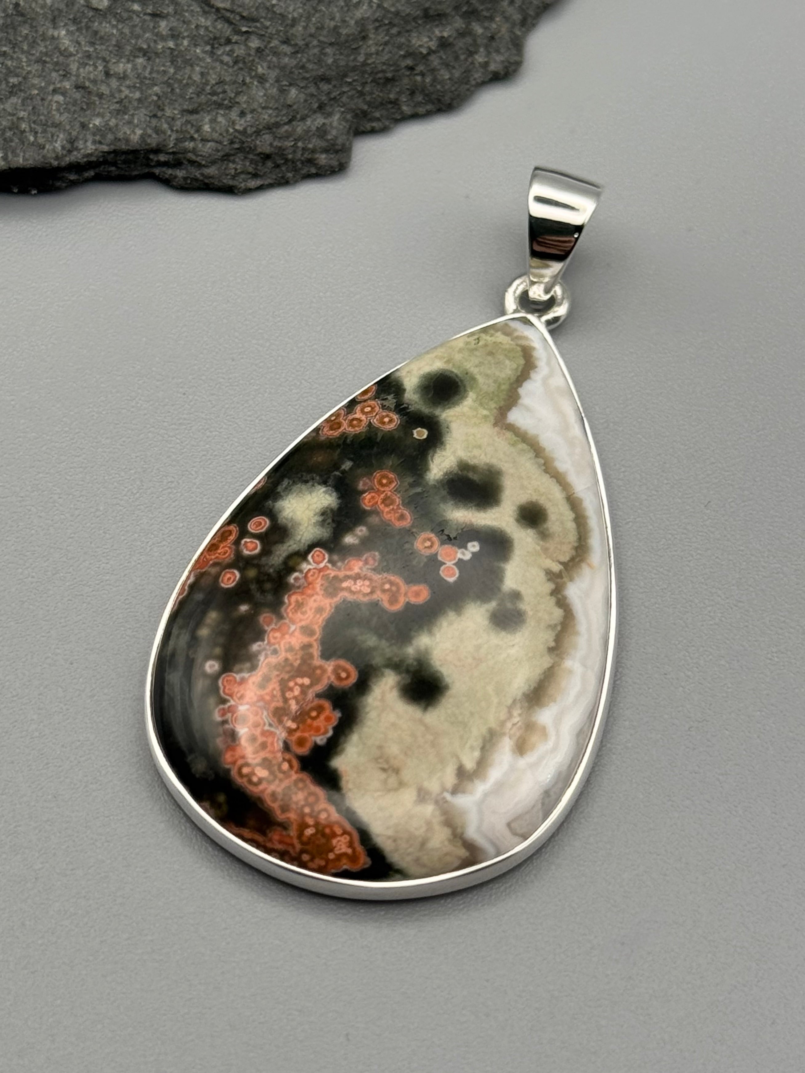 •OCEAN JASPER - TEAR• sterling silver pendant