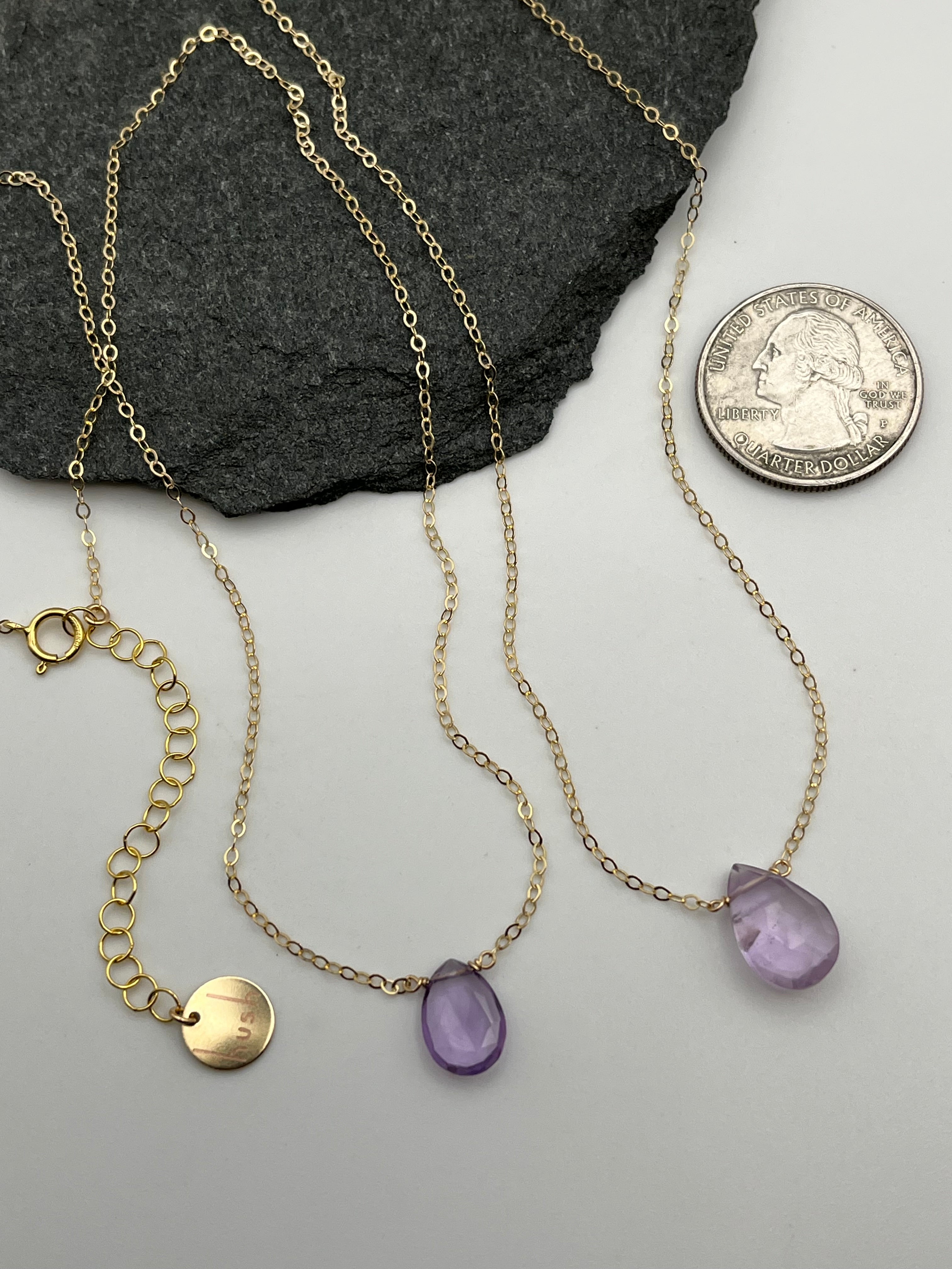 •STRAY• faceted amethyst teardrop + gold necklace