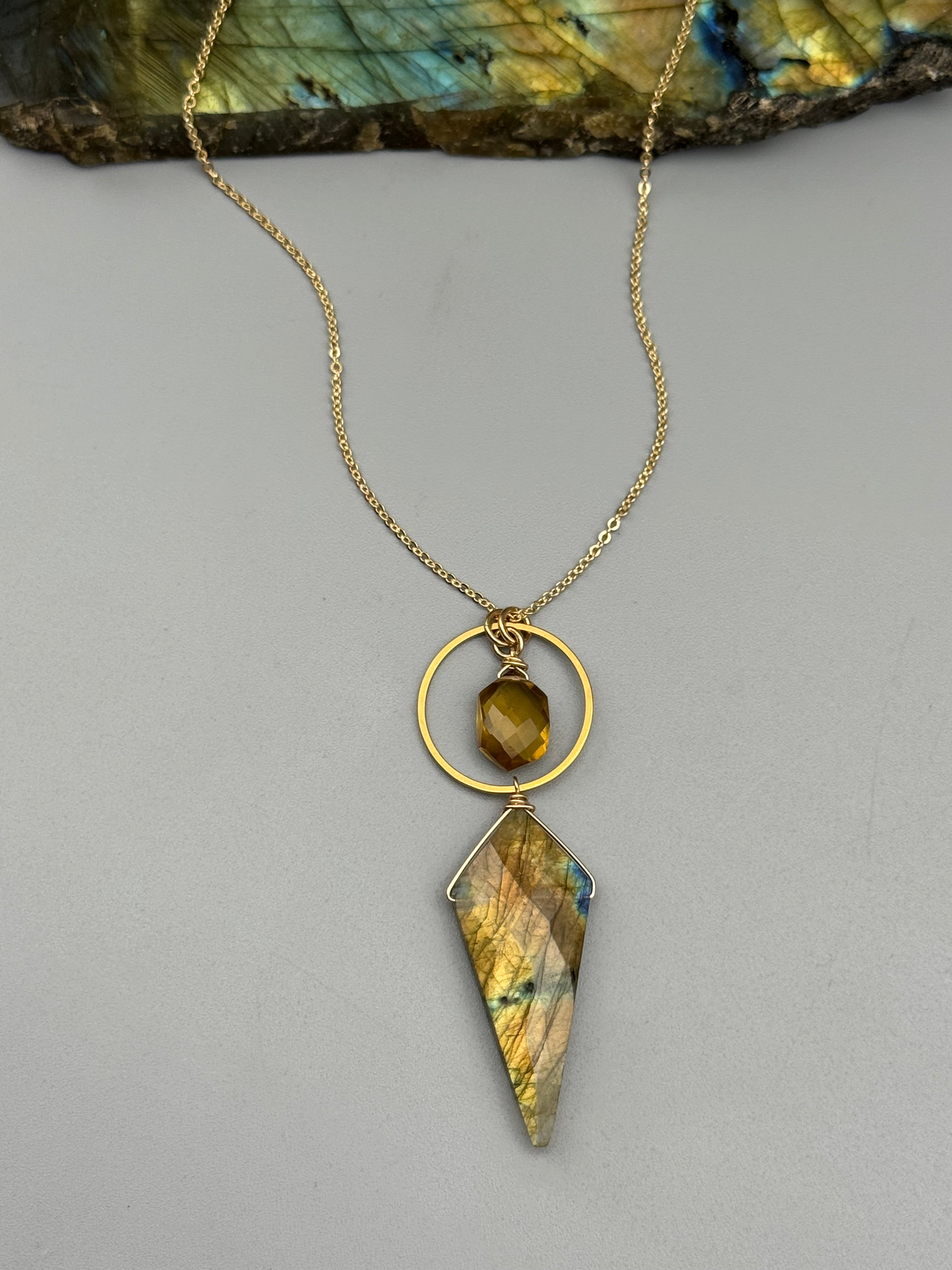 •LUNA• citrine + labradorite gold necklace (18"-20" long)