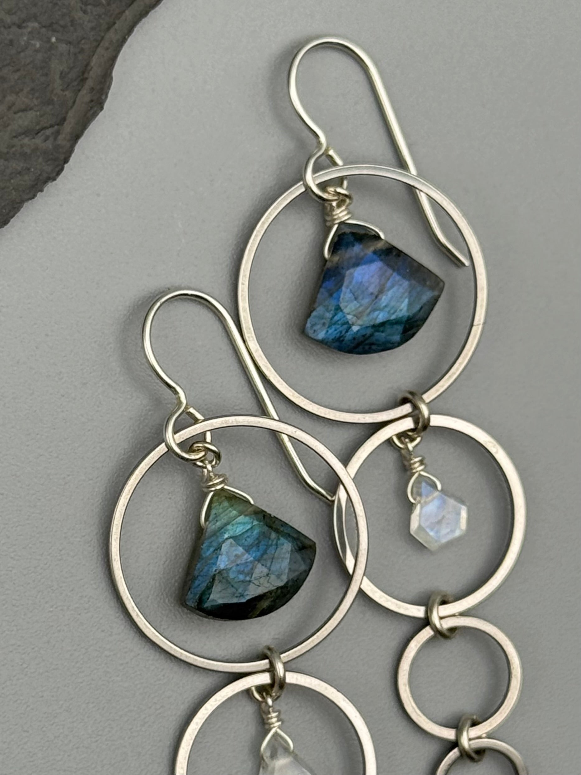 •8 OF CUPS• labradorite + rainbow moonstone silver earrings