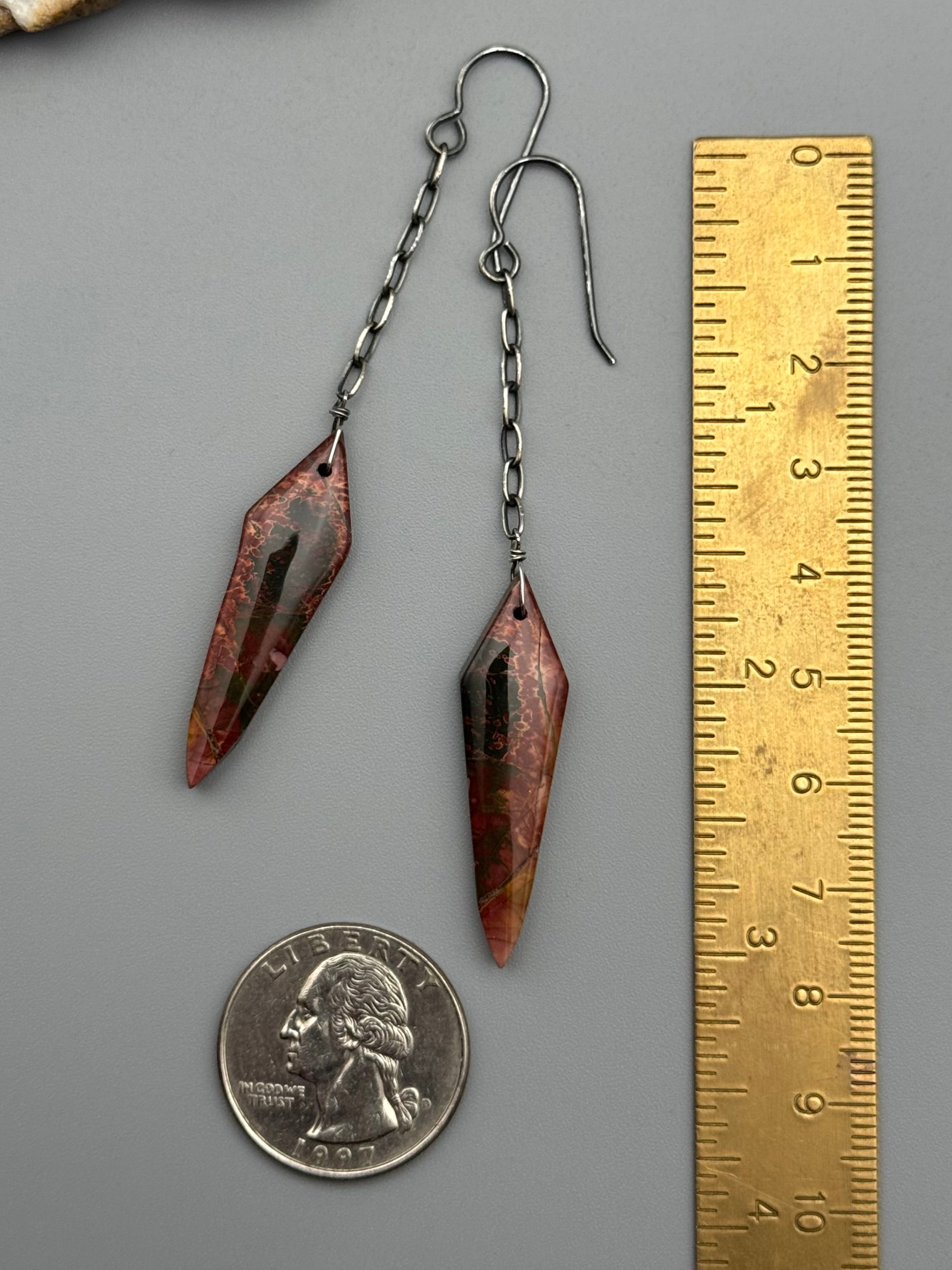 •LINKED• red creek jasper spear + silver earrings