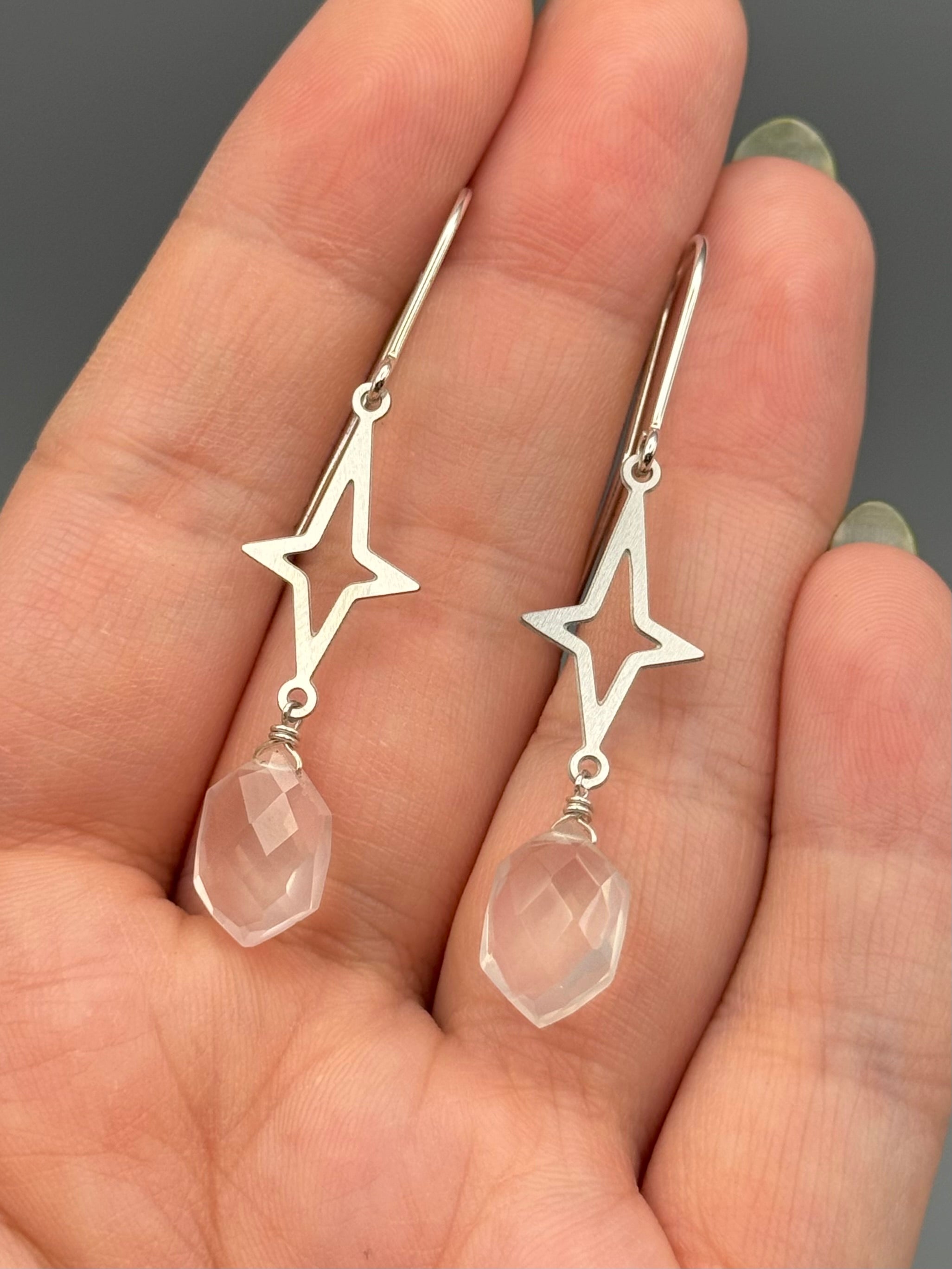 •WANDERING STAR• rose quartz + silver earrings