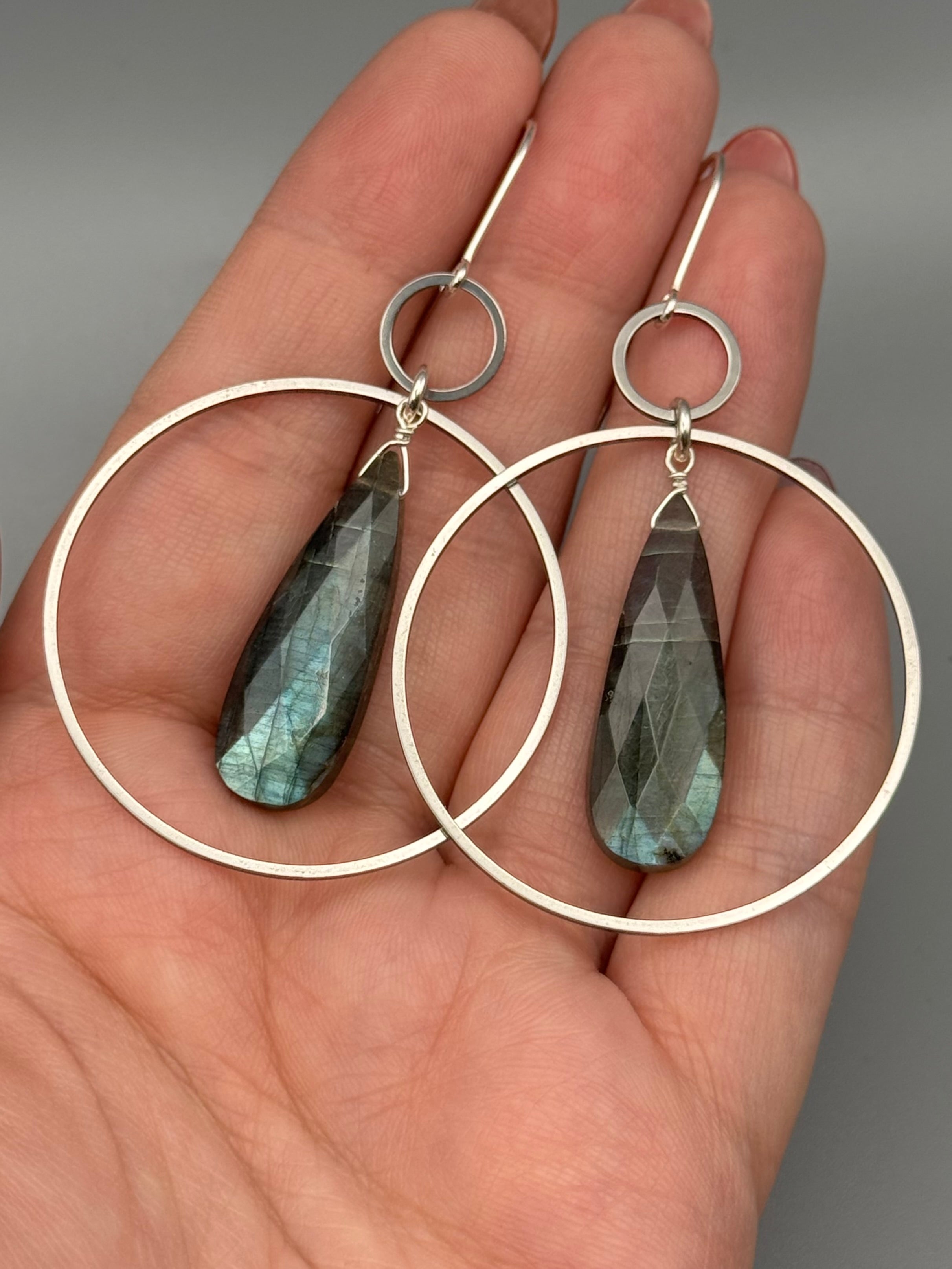 •EQUA-LUNA• labradorite tear + silver earrings