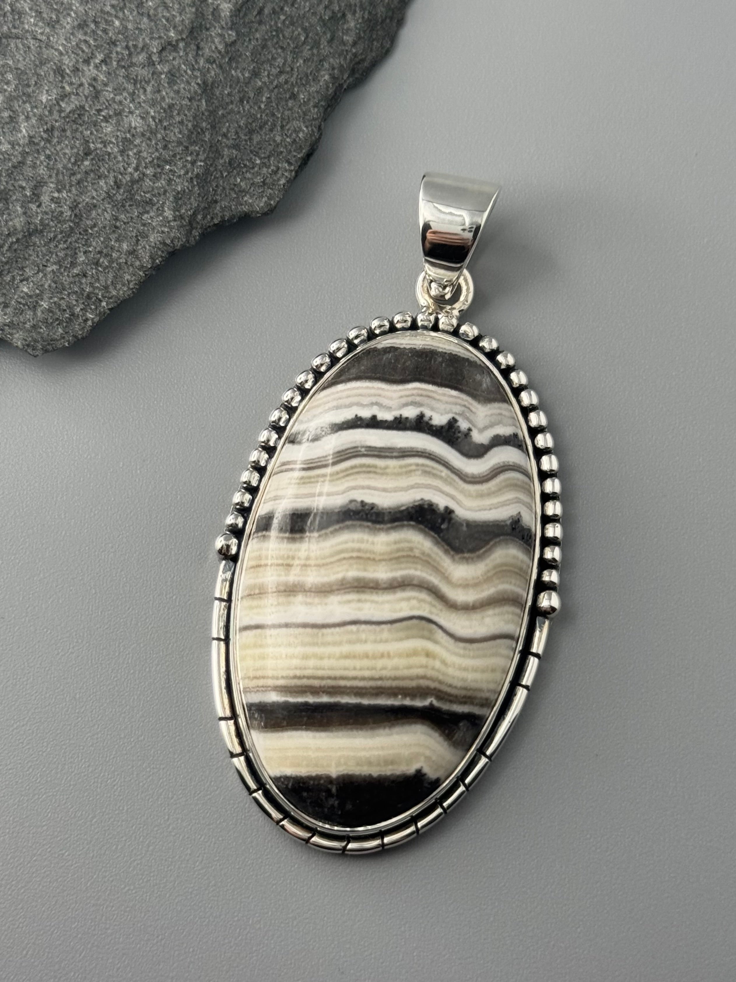 •ZEBRA CALCITE OVAL - CANYON• sterling silver pendant