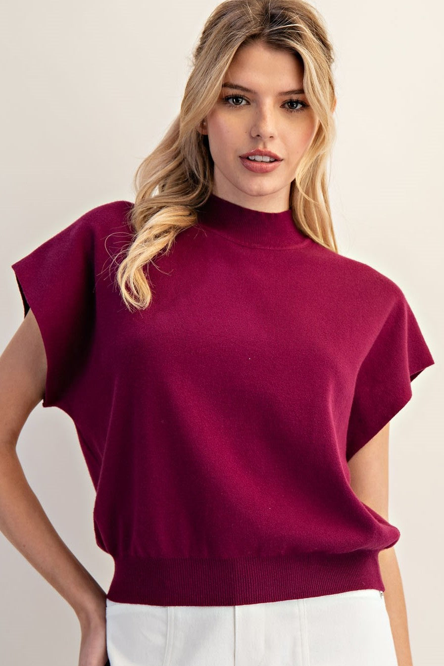 •MADISON• mock neck short sleeve top