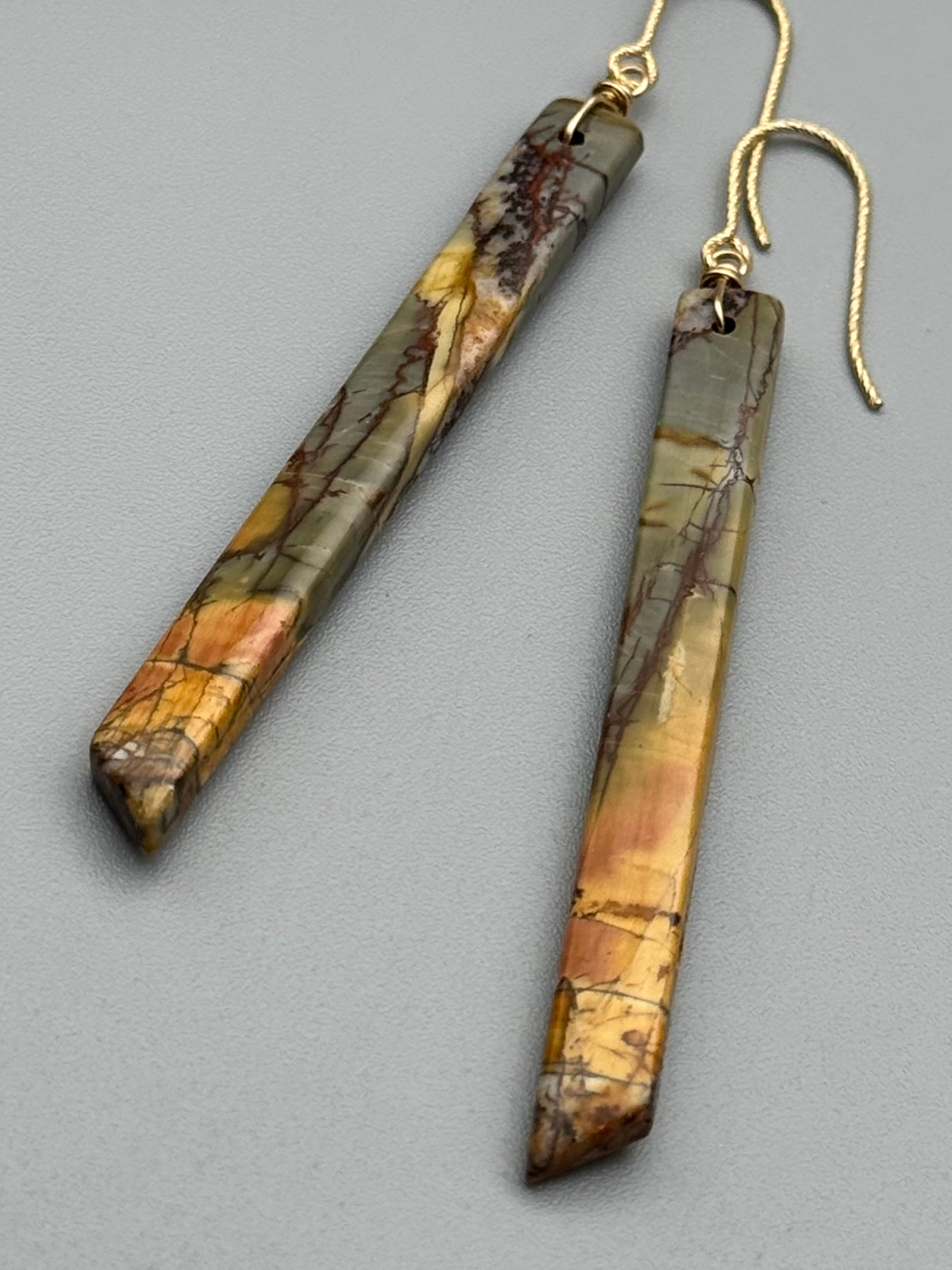 •STRAY• red creek jasper stick + gold earrings