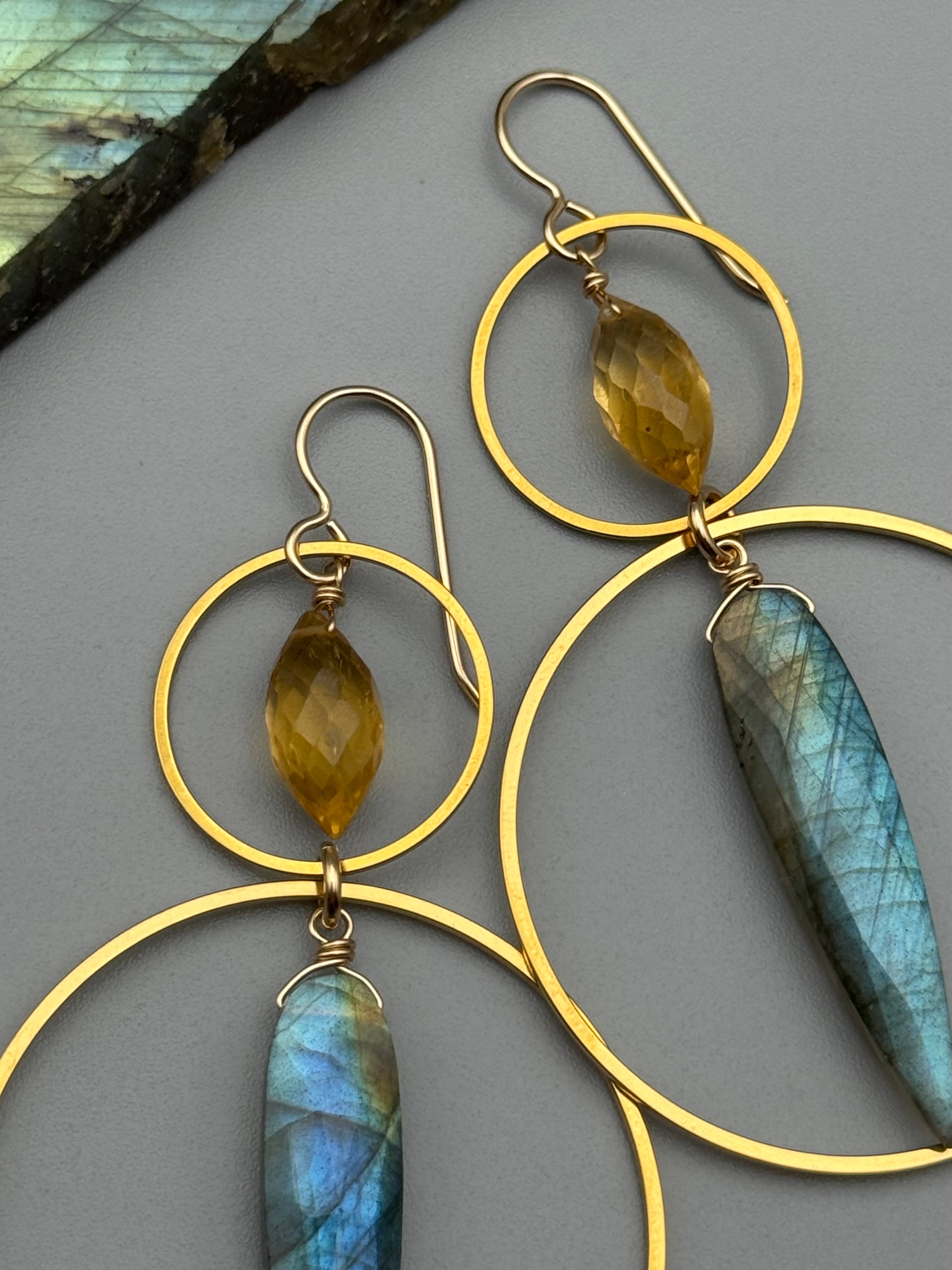 •EQUA-LUNA• citrine + labradorite gold earrings