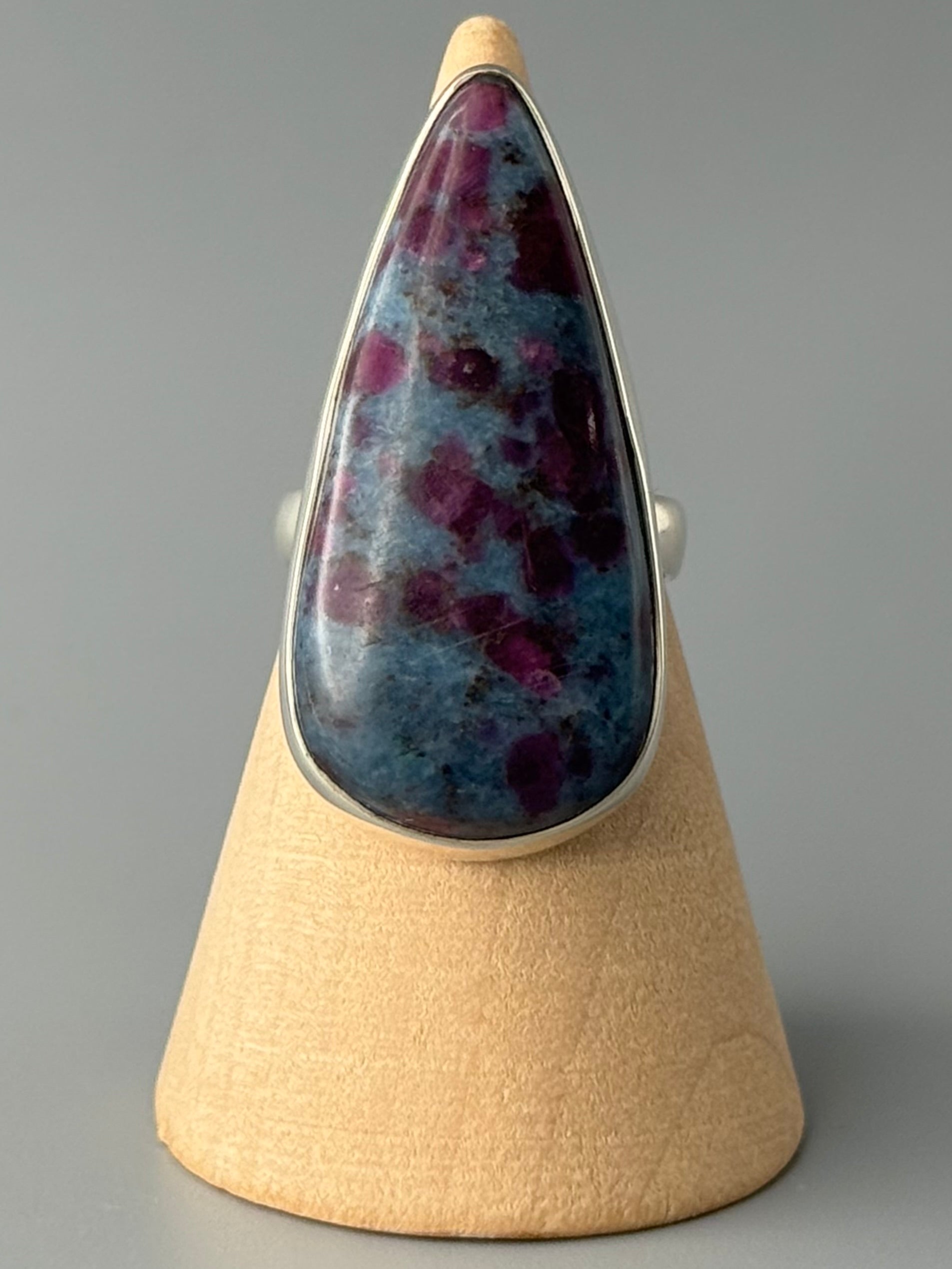 •RUBY KYANITE - TEAR• simple bezel silver ring (size 5.75)