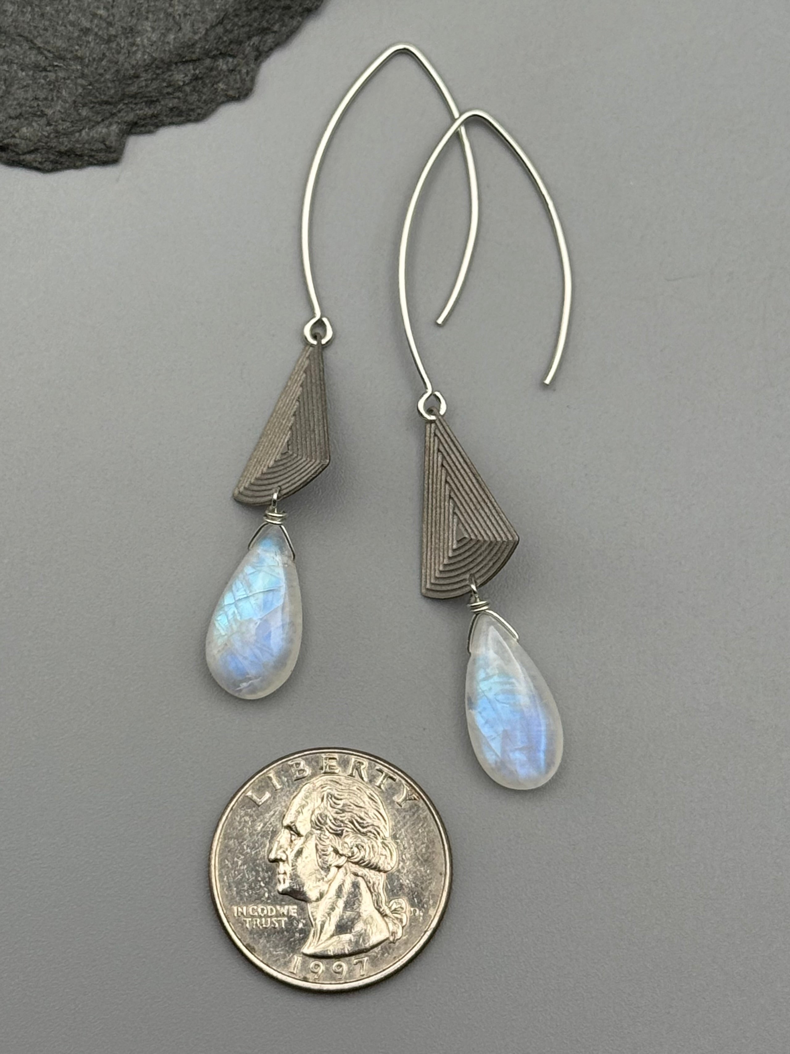 •UP & UP• rainbow moonstone + silver earrings