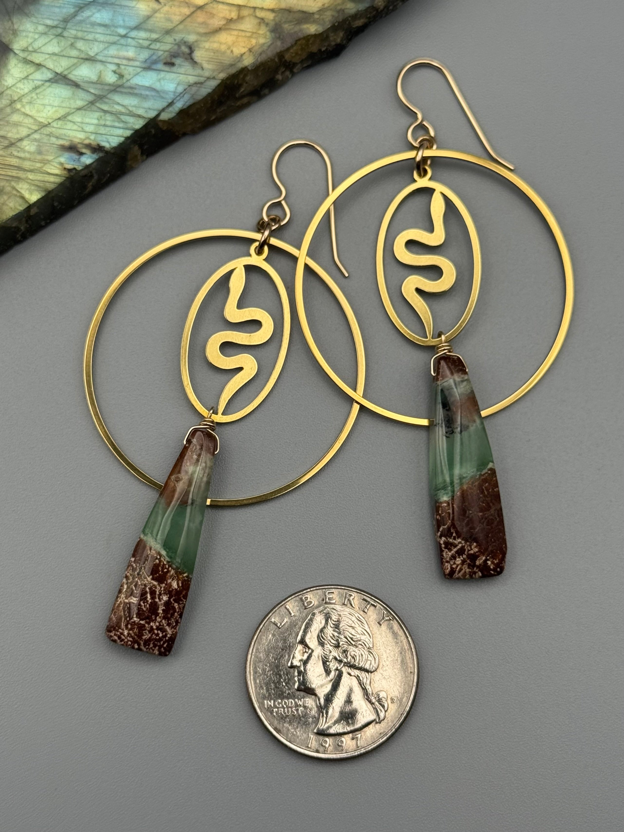 •SLITHER HOOPS• chrysoprase tower + gold earrings