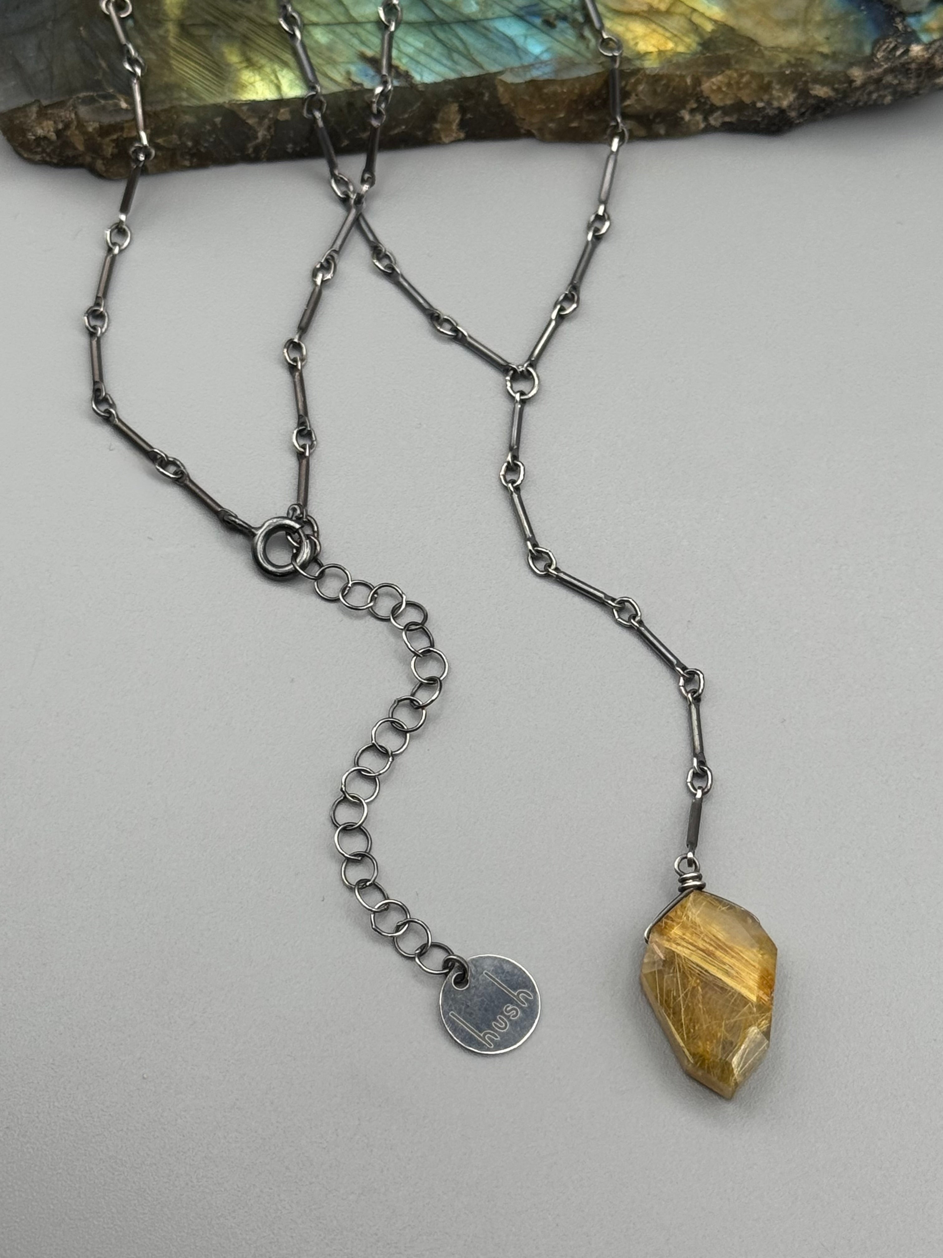 •STICKS & STONE• rutilated quartz petal + silver necklace (18"-20" + 3" drop)