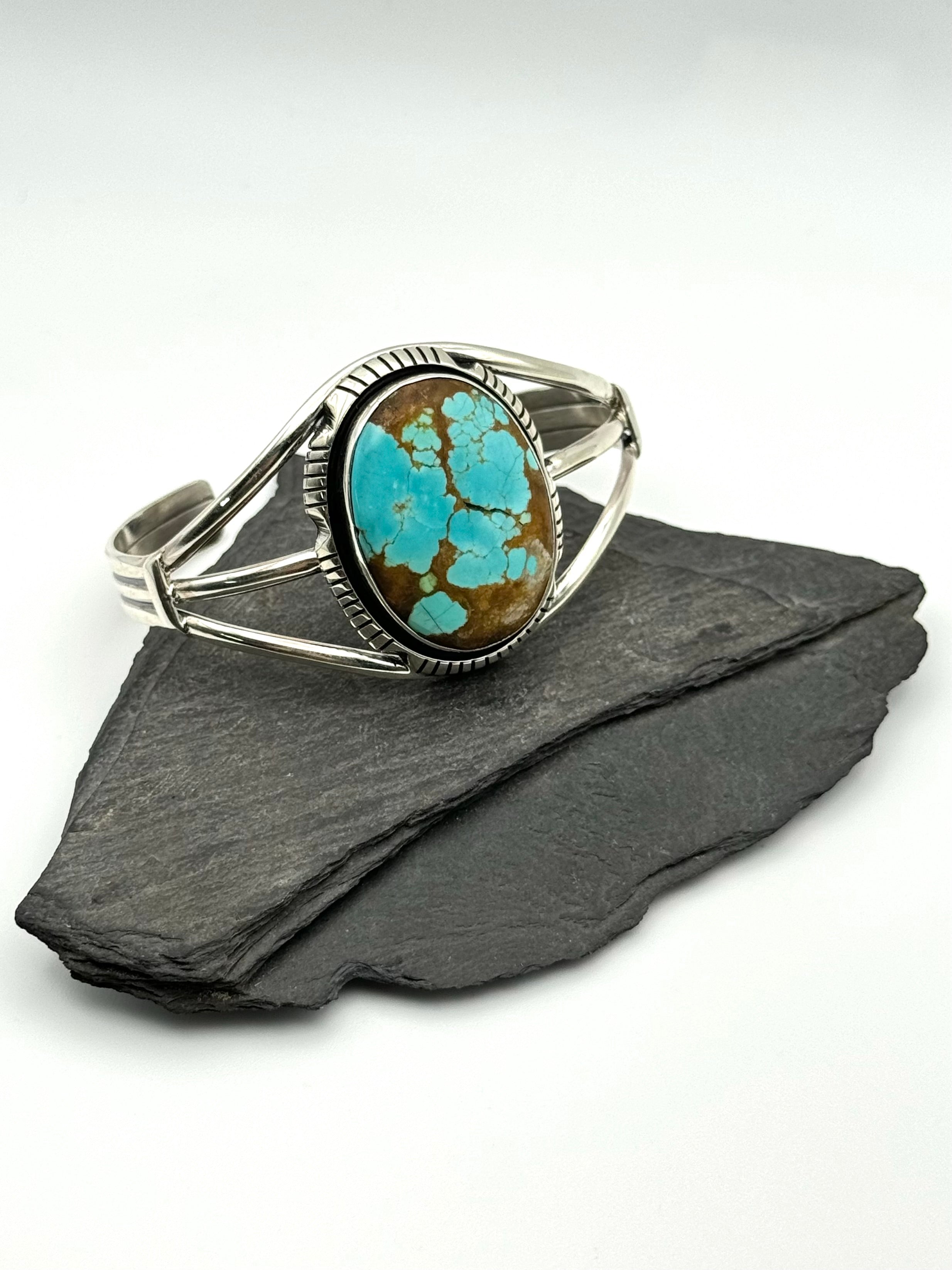 •#8 NEVADA TURQUOISE• Navajo silver cuff bracelet (6.75" +/-)