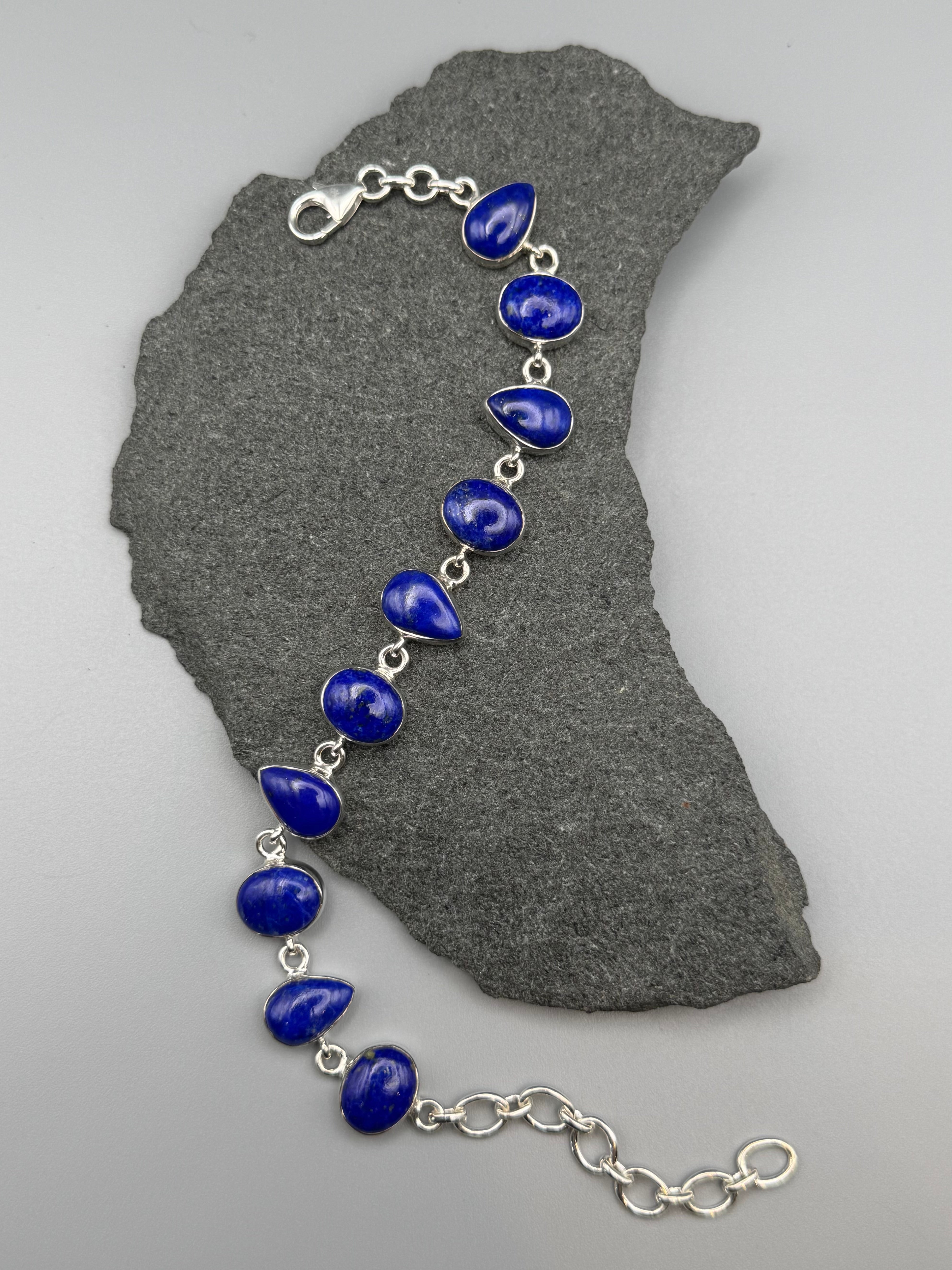 •LAPIS LAZULI - GEO MIX• linked silver bracelet (7.25" - 9")
