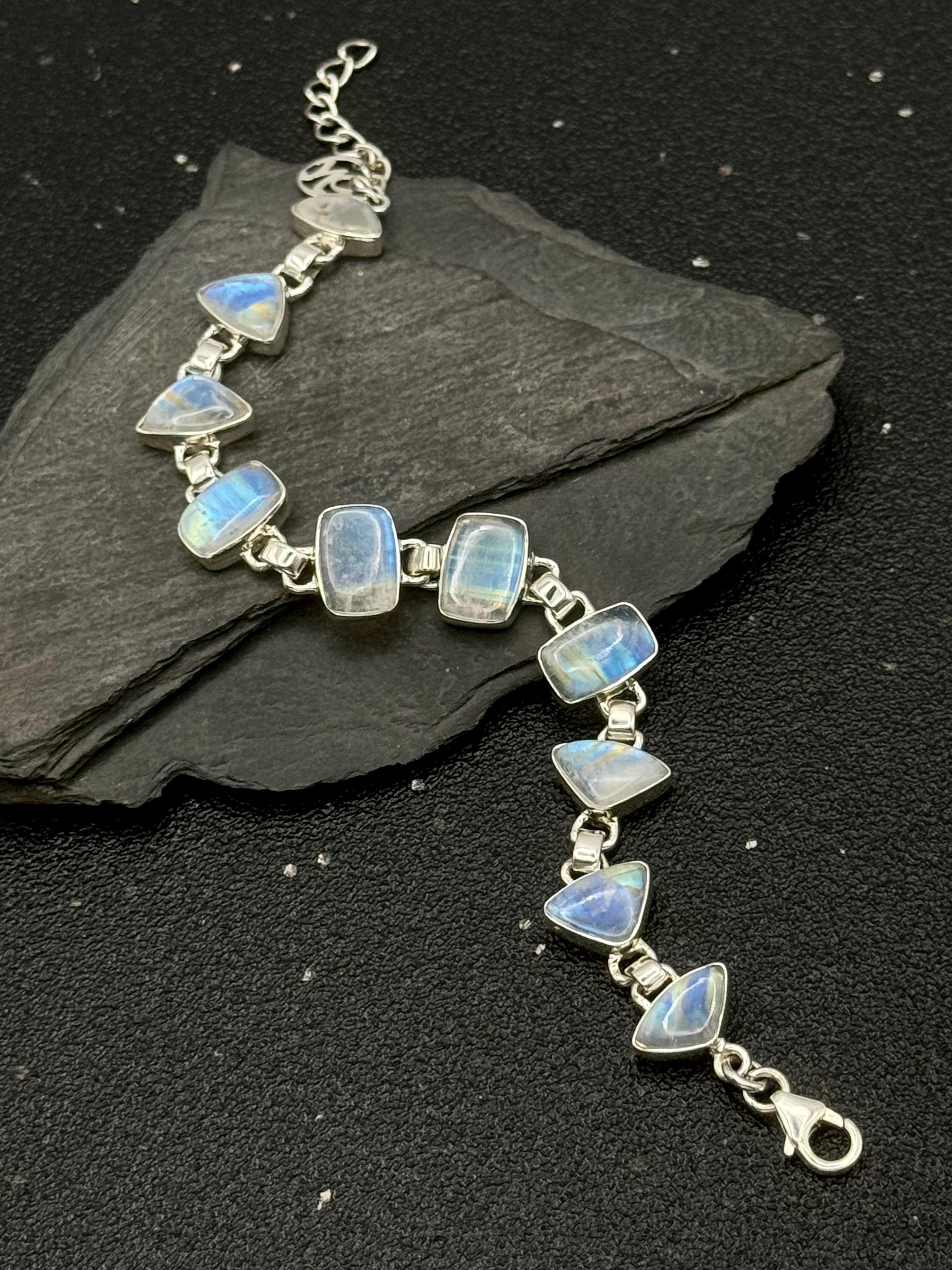 •RAINBOW MOONSTONE - 1• multi-stone + silver bracelet (6.5"-8")