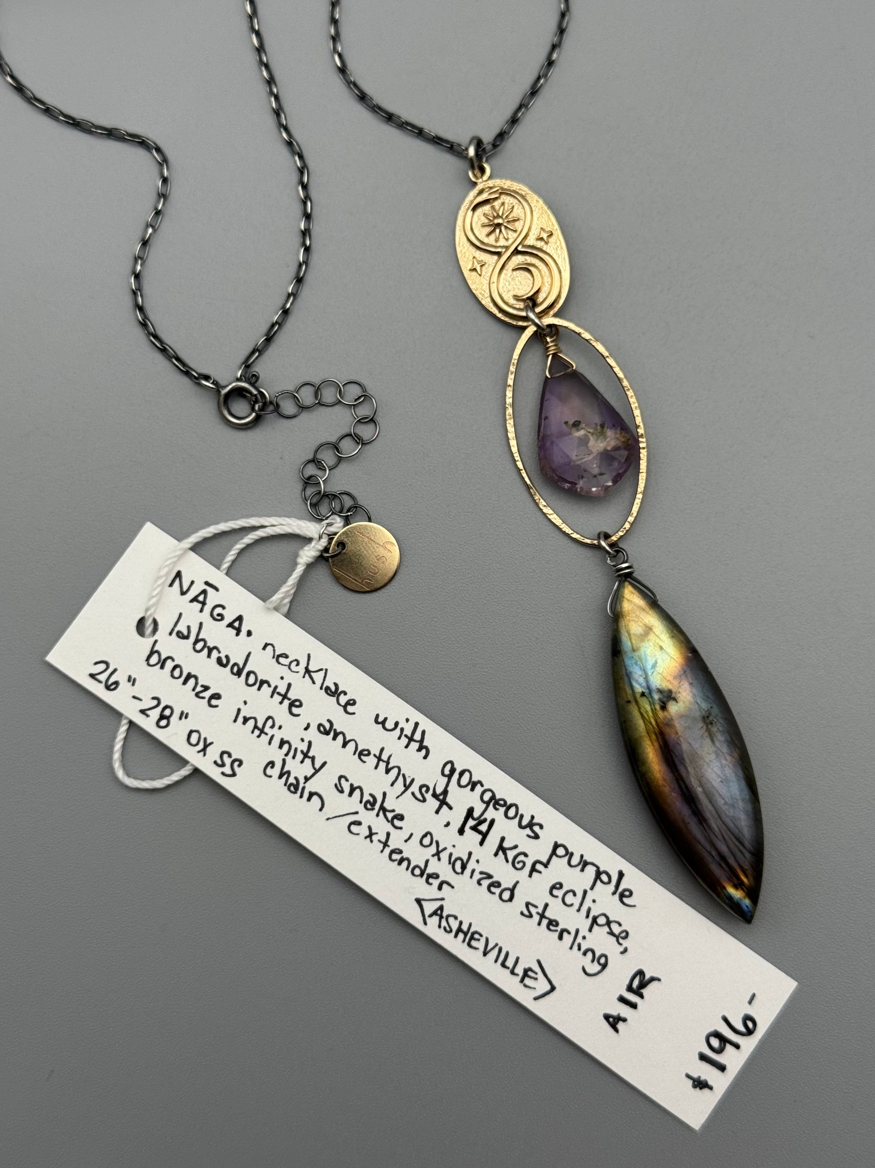 •NĀGA• amethyst + labradorite mixed metal necklace (26"-28" long)