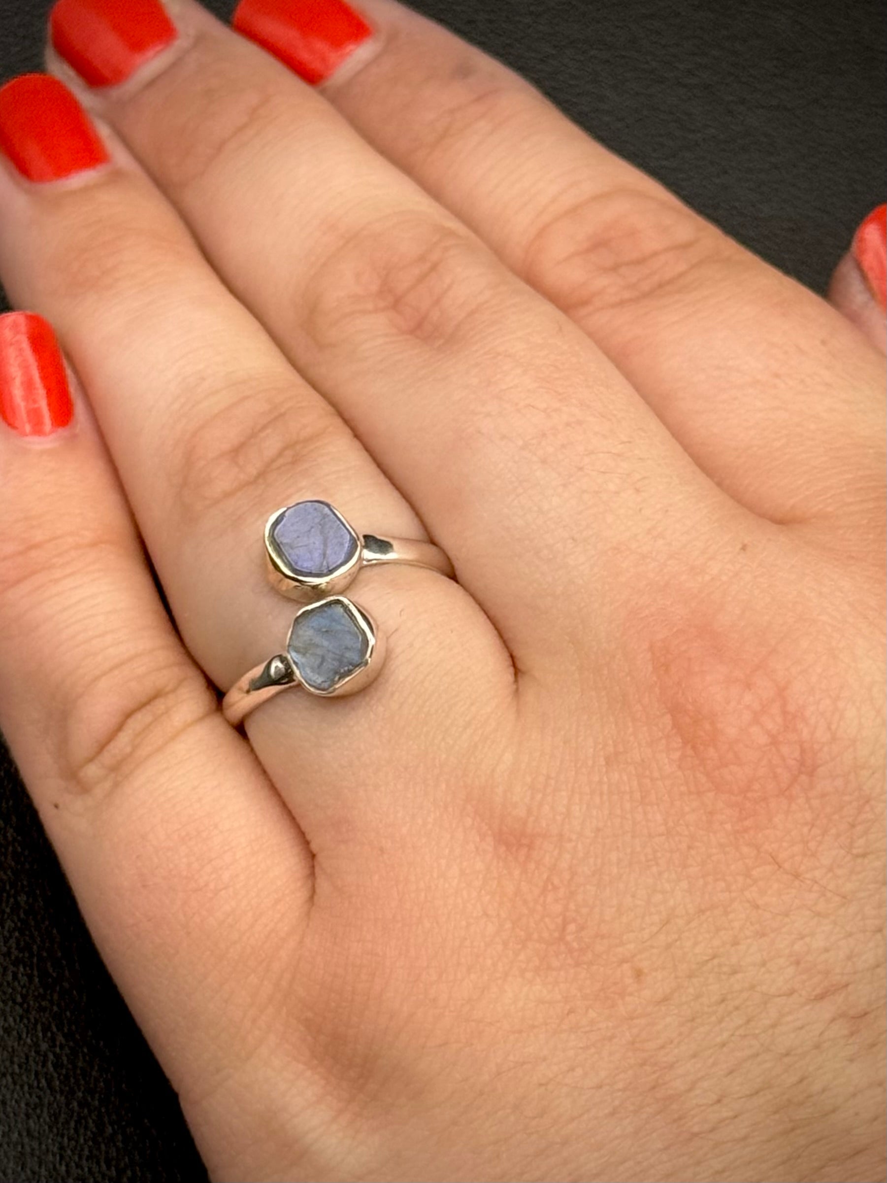 •LABRADORITE - LIL' FREEFORMS• adjustable silver ring