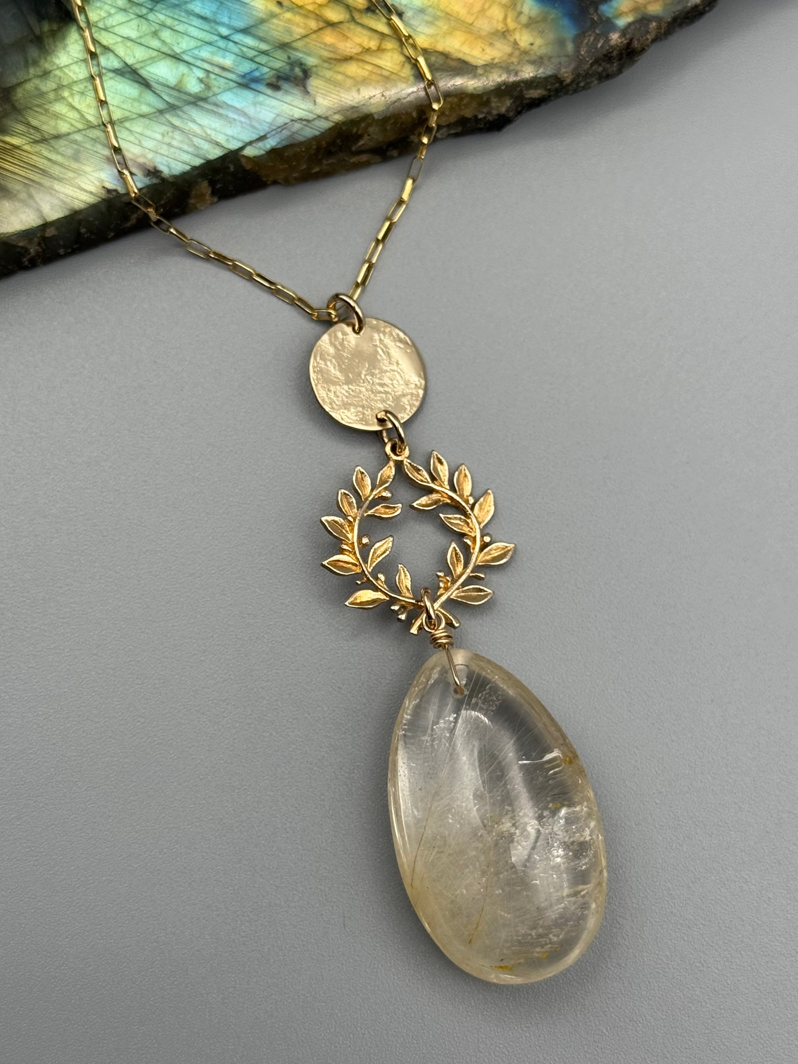 •ALCHEMY• rutilated quartz + gold necklace (26"-28" long)