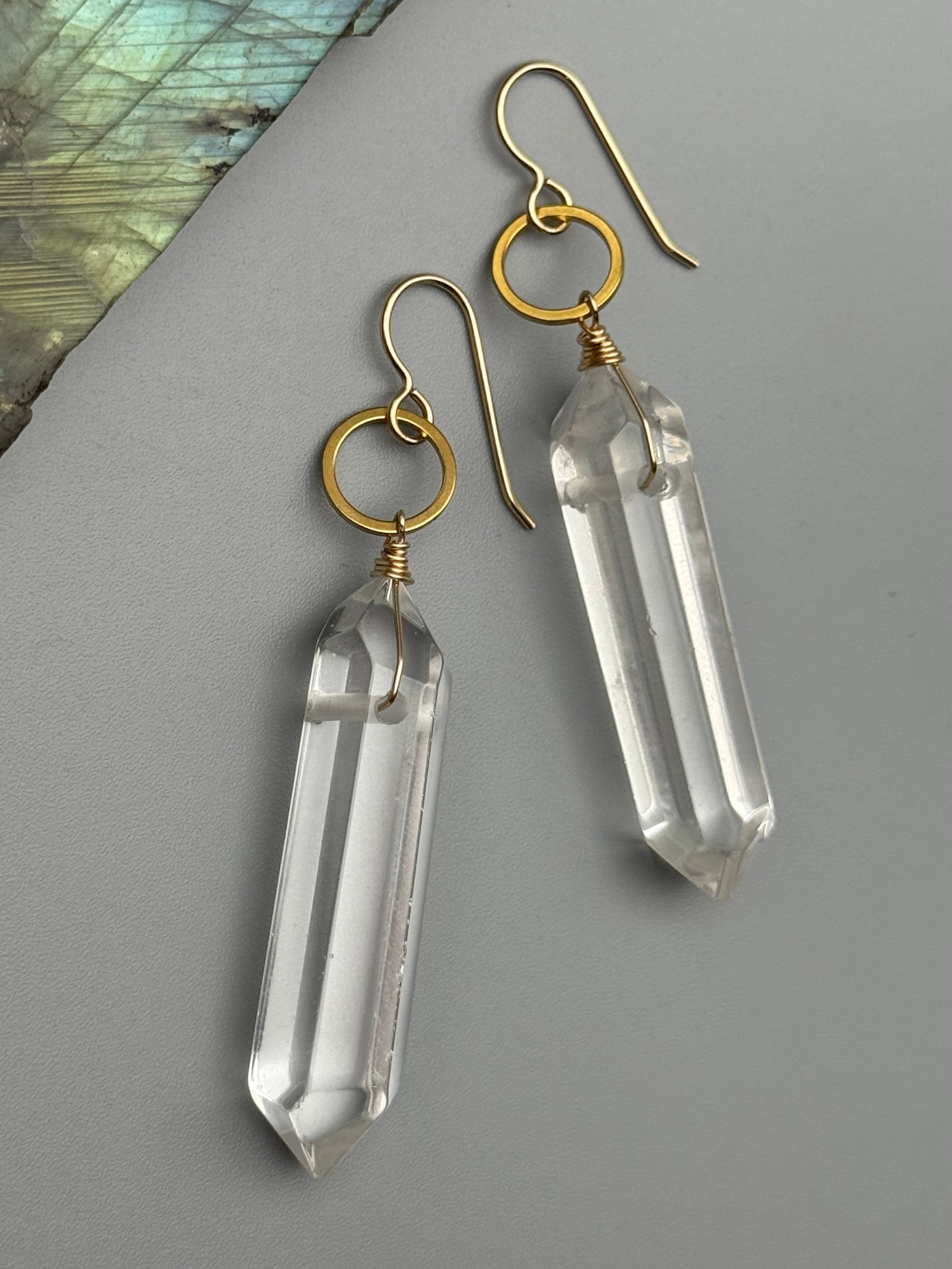 •LUNA• double terminated quartz + gold earrings
