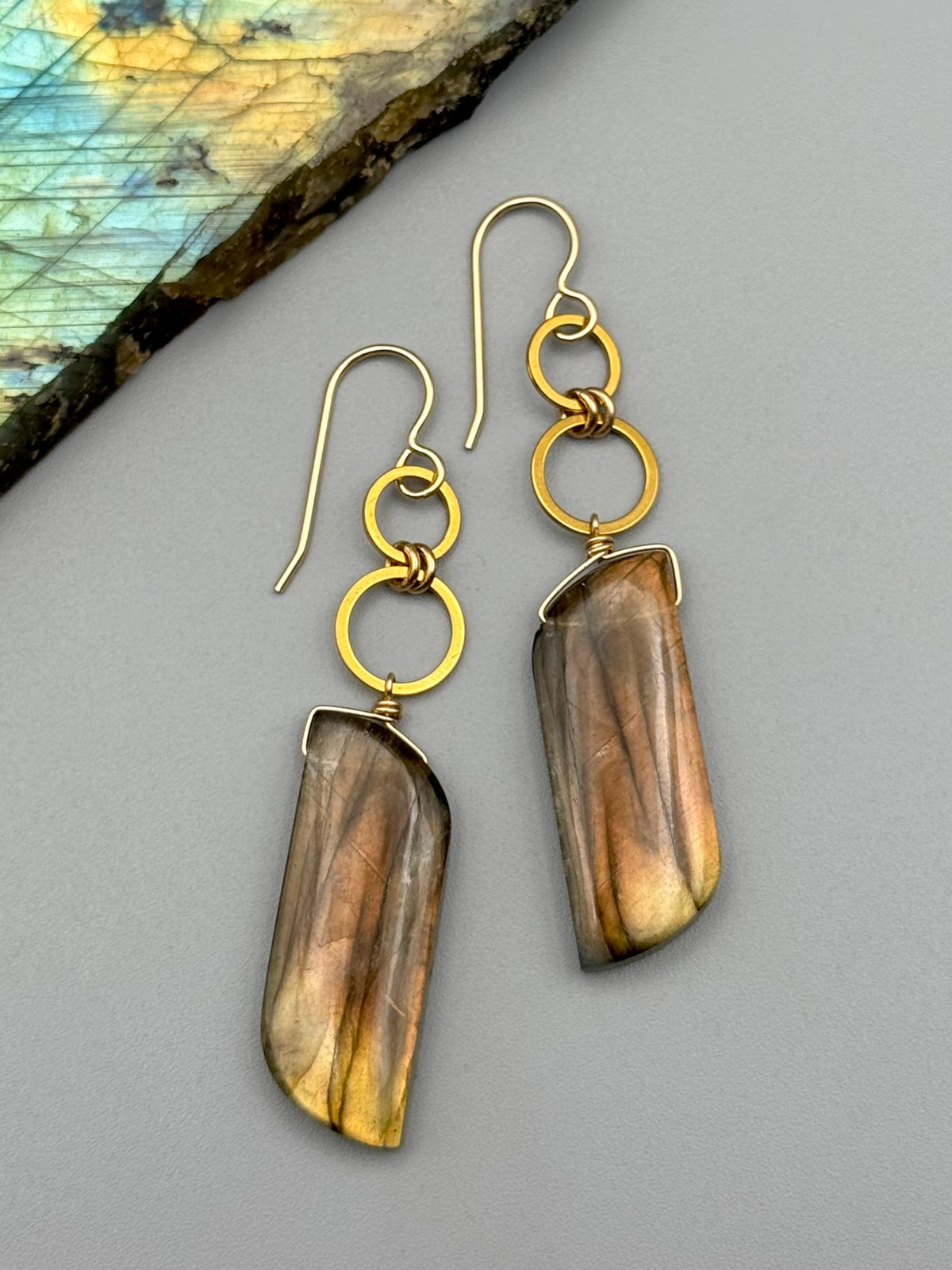•FOUR OF CUPS• golden labradorite partridge + gold earrings