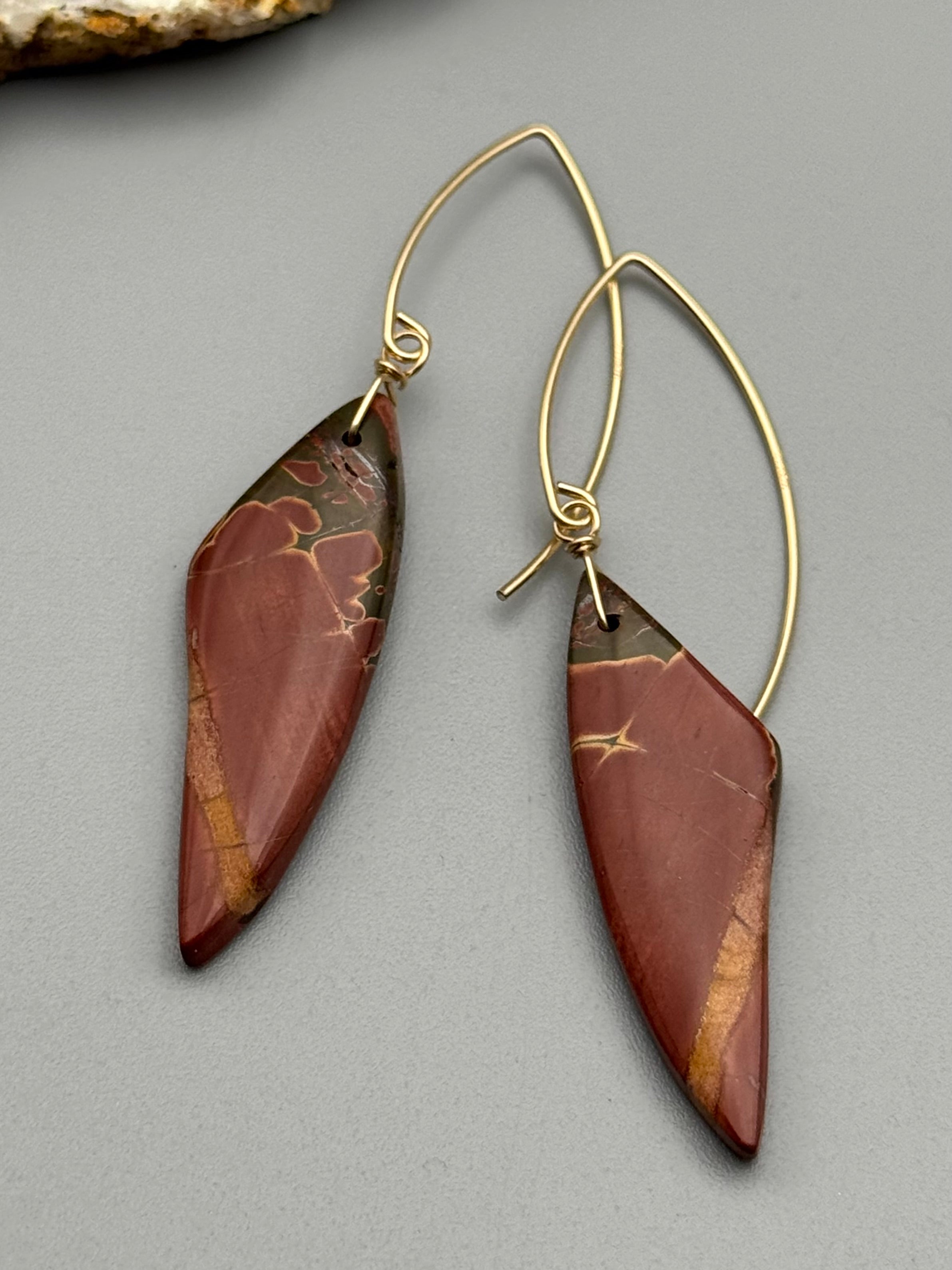 •STRAY• red creek jasper wing + gold earrings