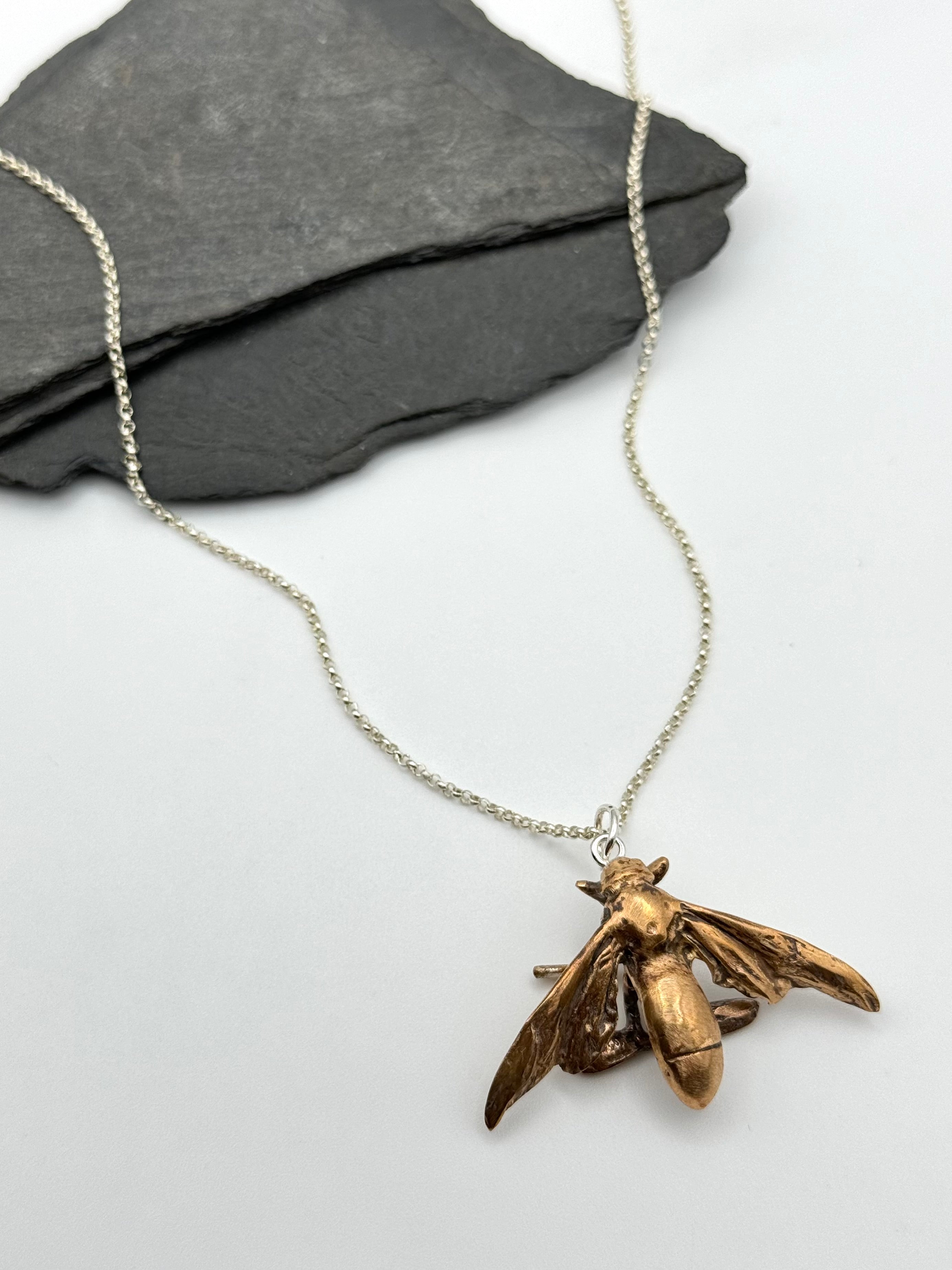 •CICADA KILLER CAST• bronze + silver necklace (18"-21" long)