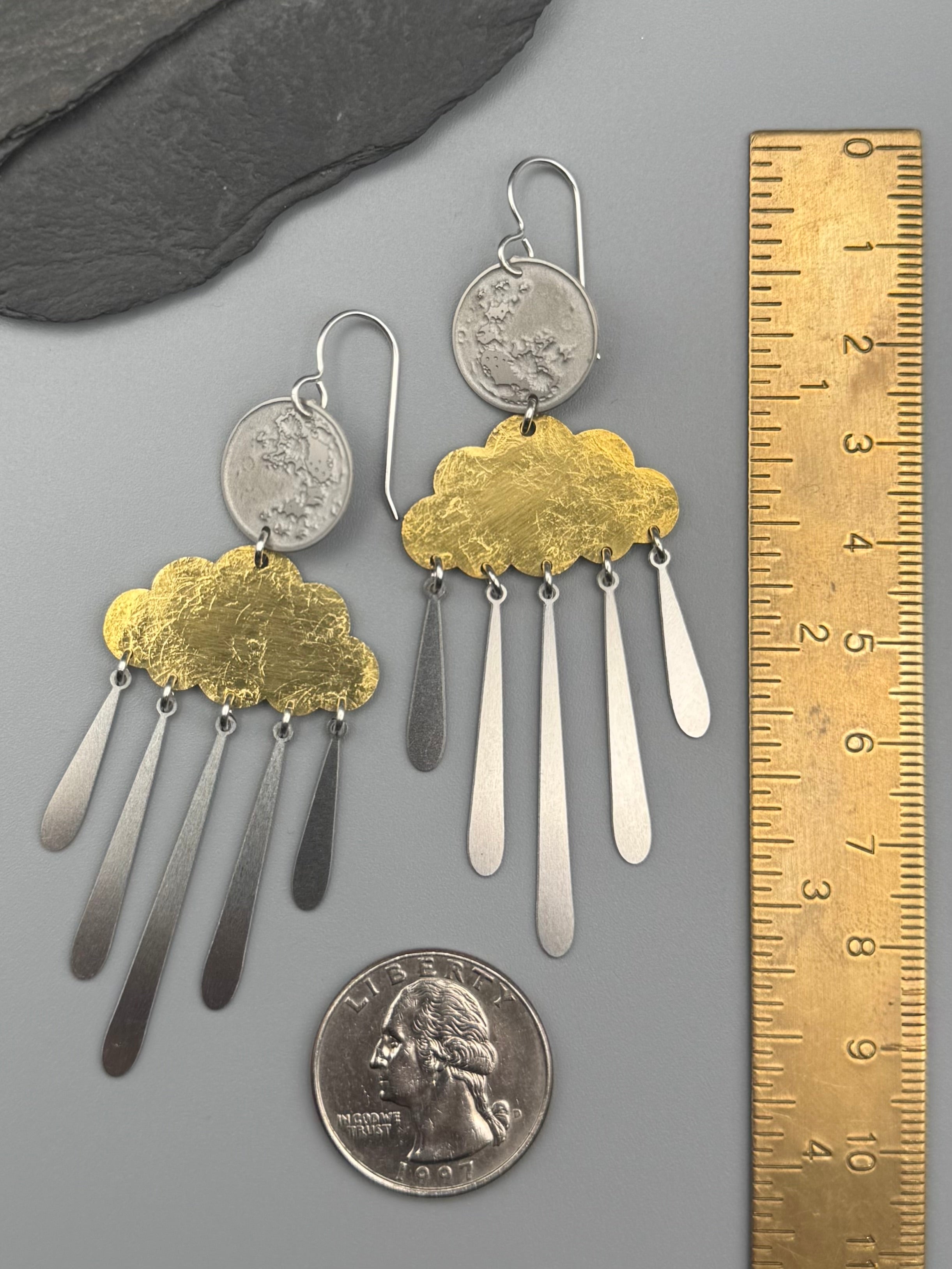 •MOON SHOWER• mixed metal dangle earrings