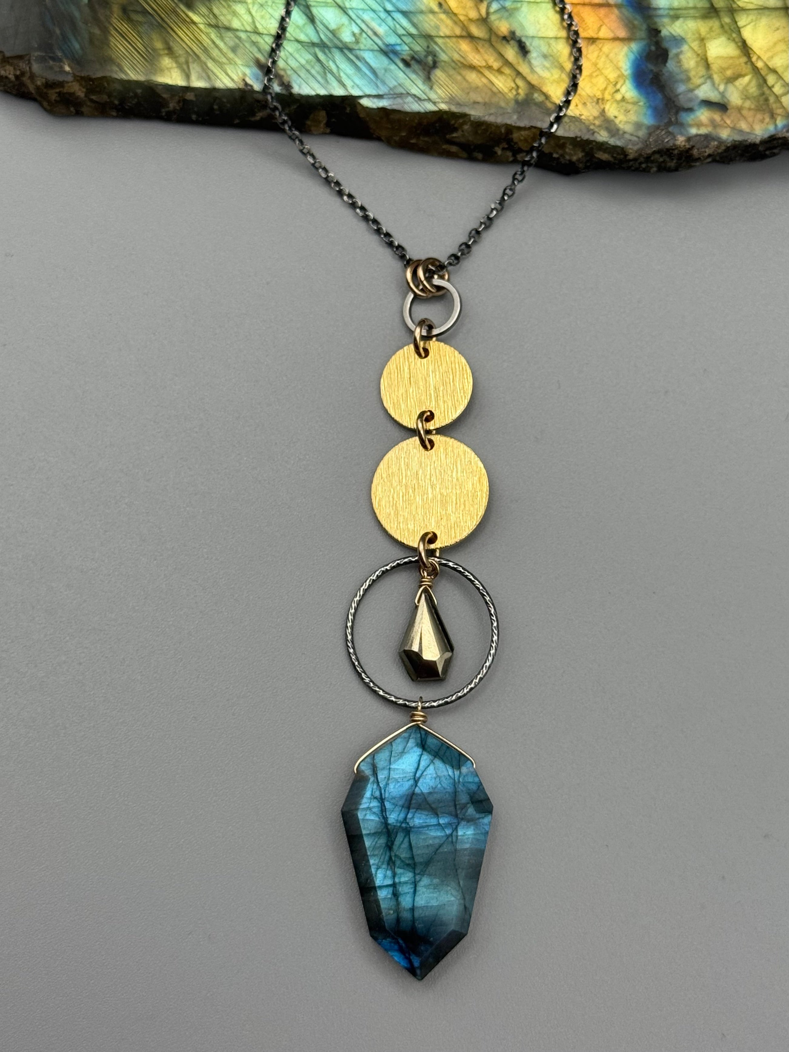 •NYX• pyrite + labradorite mixed metal necklace (26"-28" long)