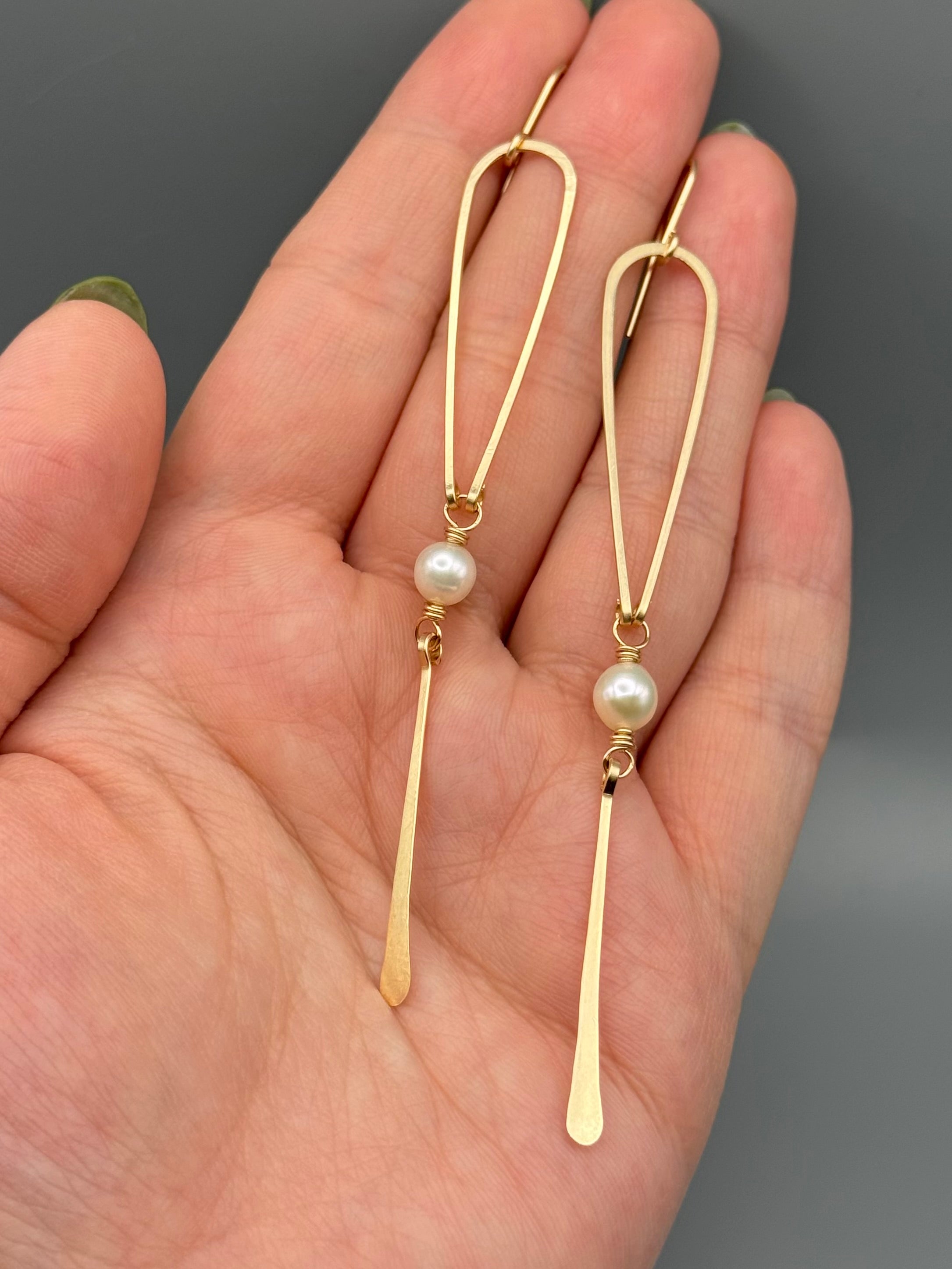 •DRIP• pearl + gold dangle earrings