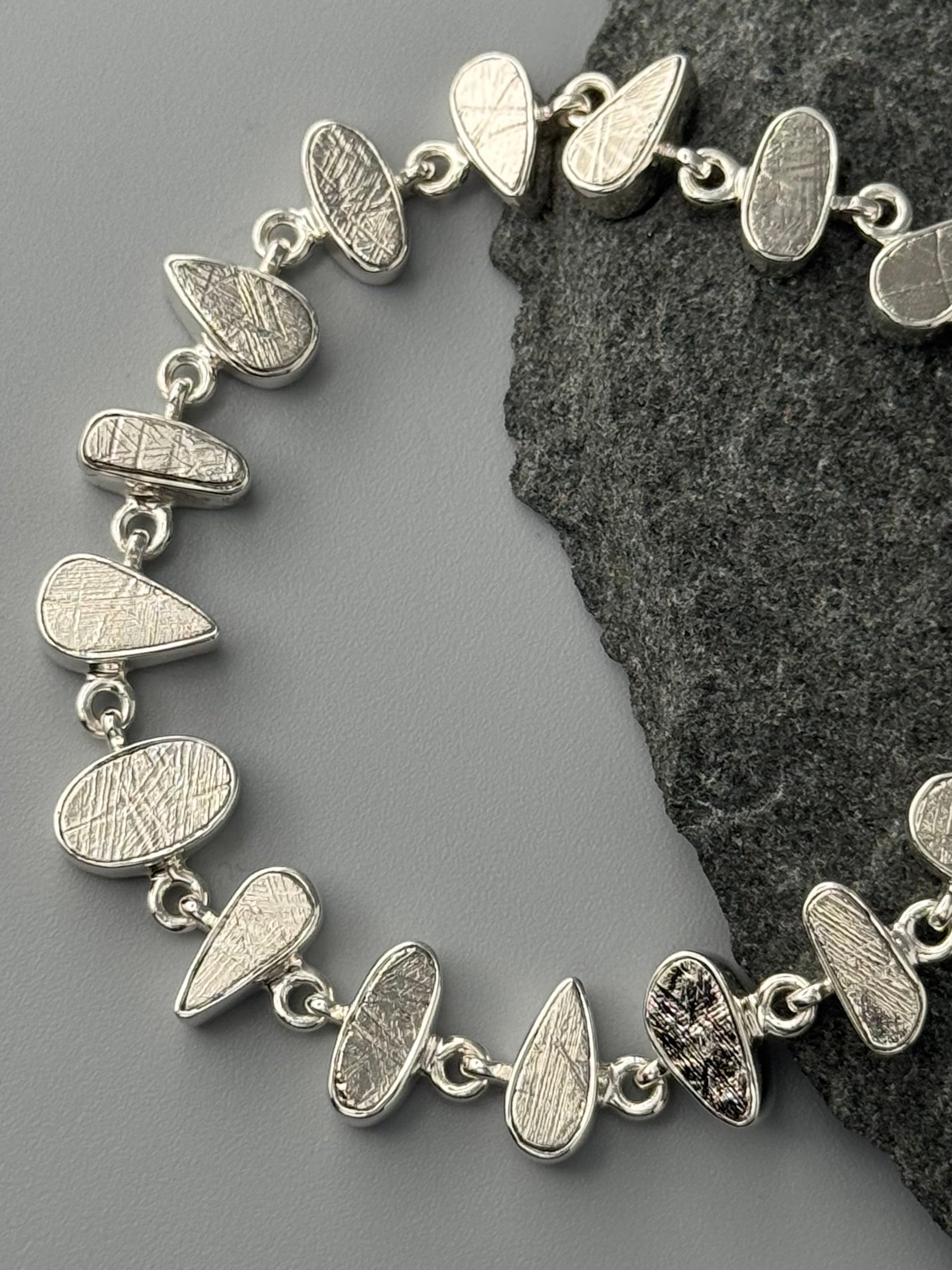 •METEORITE - GEO MIX - 2• linked silver bracelet (7.25" - 9")