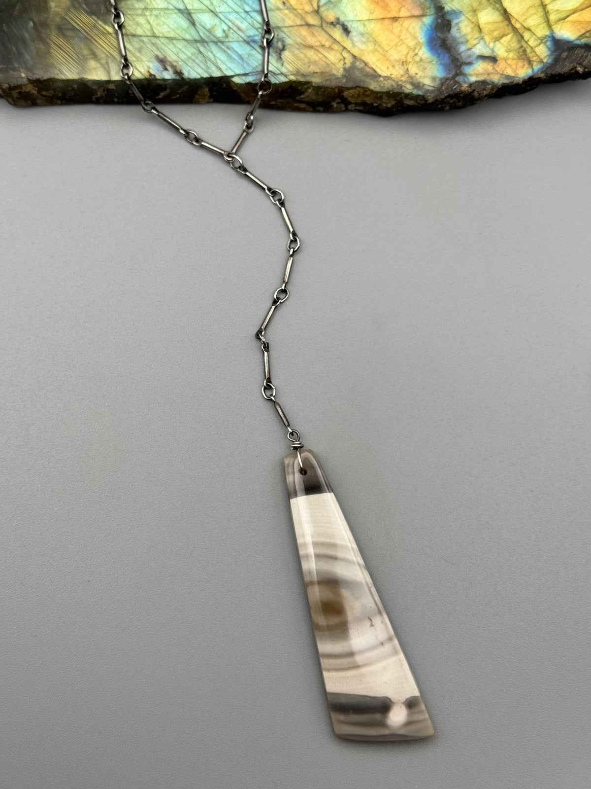 •STICKS + STONE• flint + silver necklace (18"-20" + 4.5" drop)